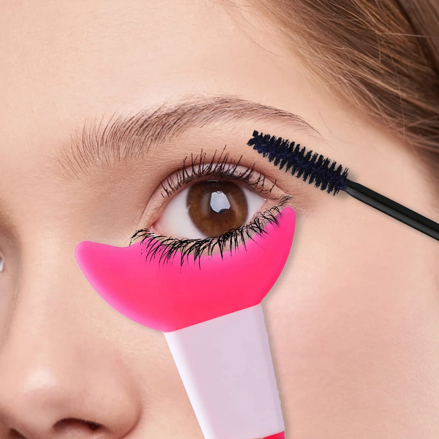 KINBOM 2 Sztuk Eyelash Shield, Silikonowy Mascara Shield Guard Mascara Shield Applicator Guard dla Kobiet Dziewczeta Makijaz Oczu (Rózowy, Przezroczysty)