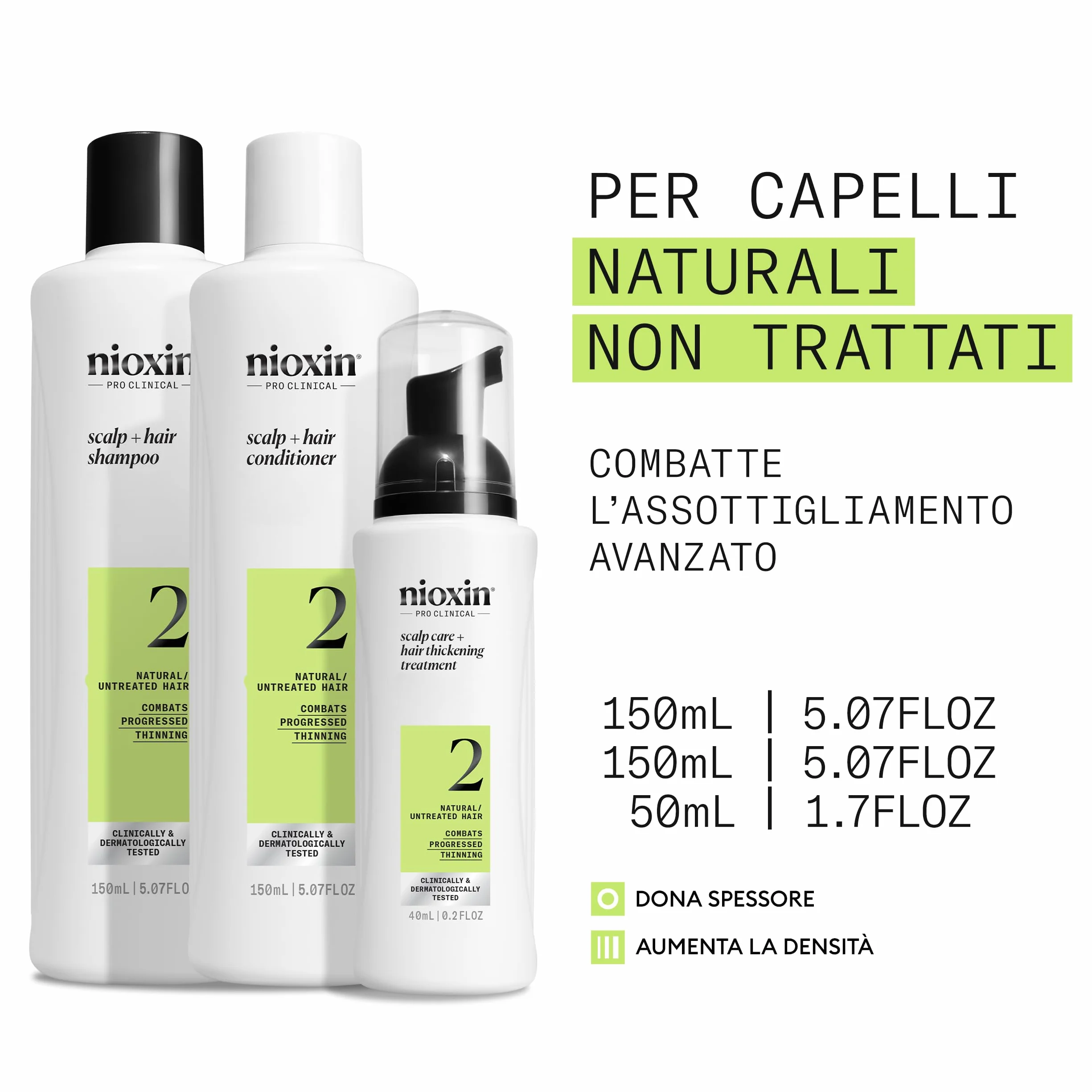Nioxin Szampon + system zagęszczania włosów 2 - zaawansowane przerzedzenie naturalne włosy - szampon, odżywka i pielęgnacja skóry głowy (150 + 150 + 40 ml)