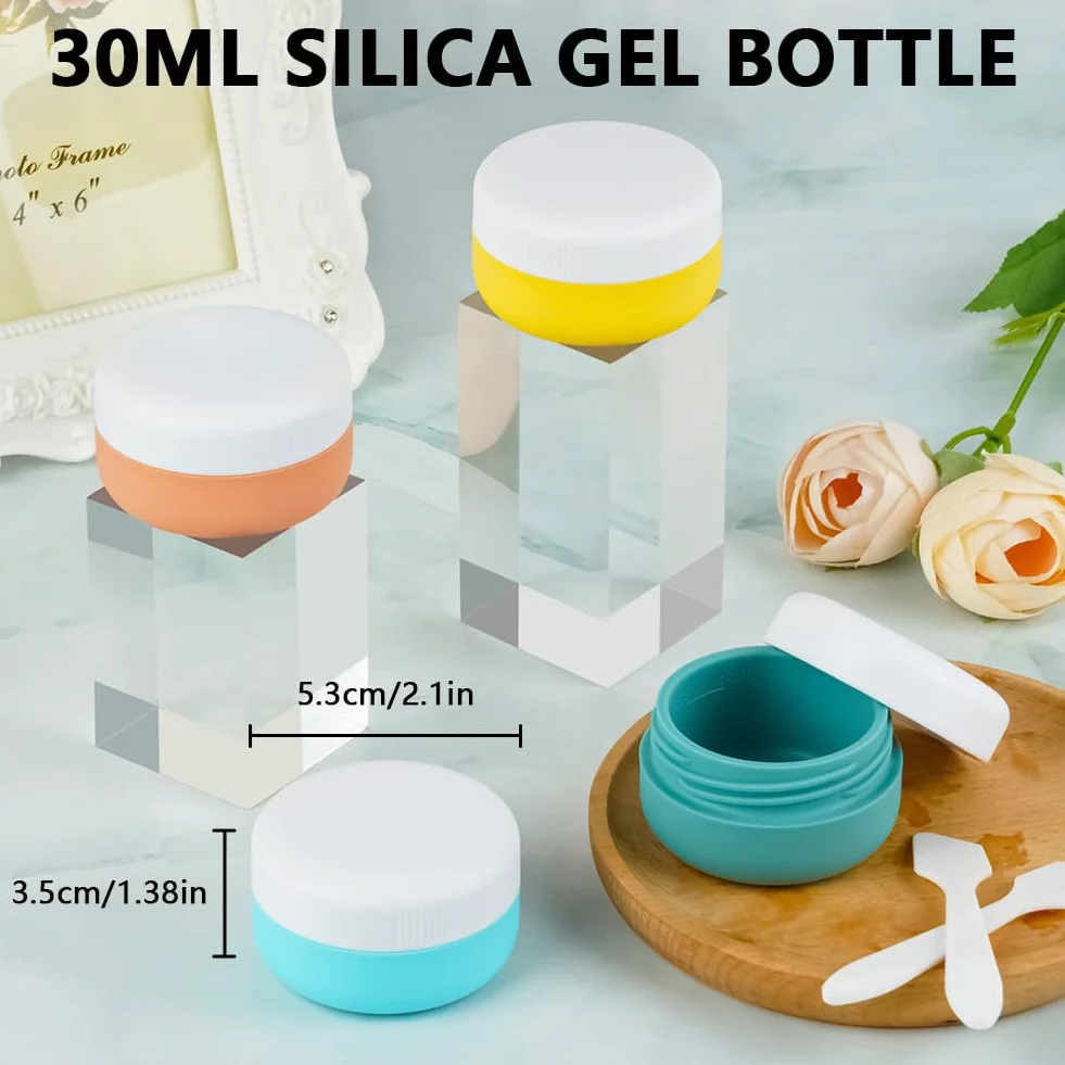 HOTUT szczelne silikonowe pojemniki na kosmetyki, 30 ml, 4 sztuki silikonowe słoiki na krem z przezroczystą kieszenią, szczelne pojemniki podróżne, słoiki na krem, puste pojemniki na krem do makijażu