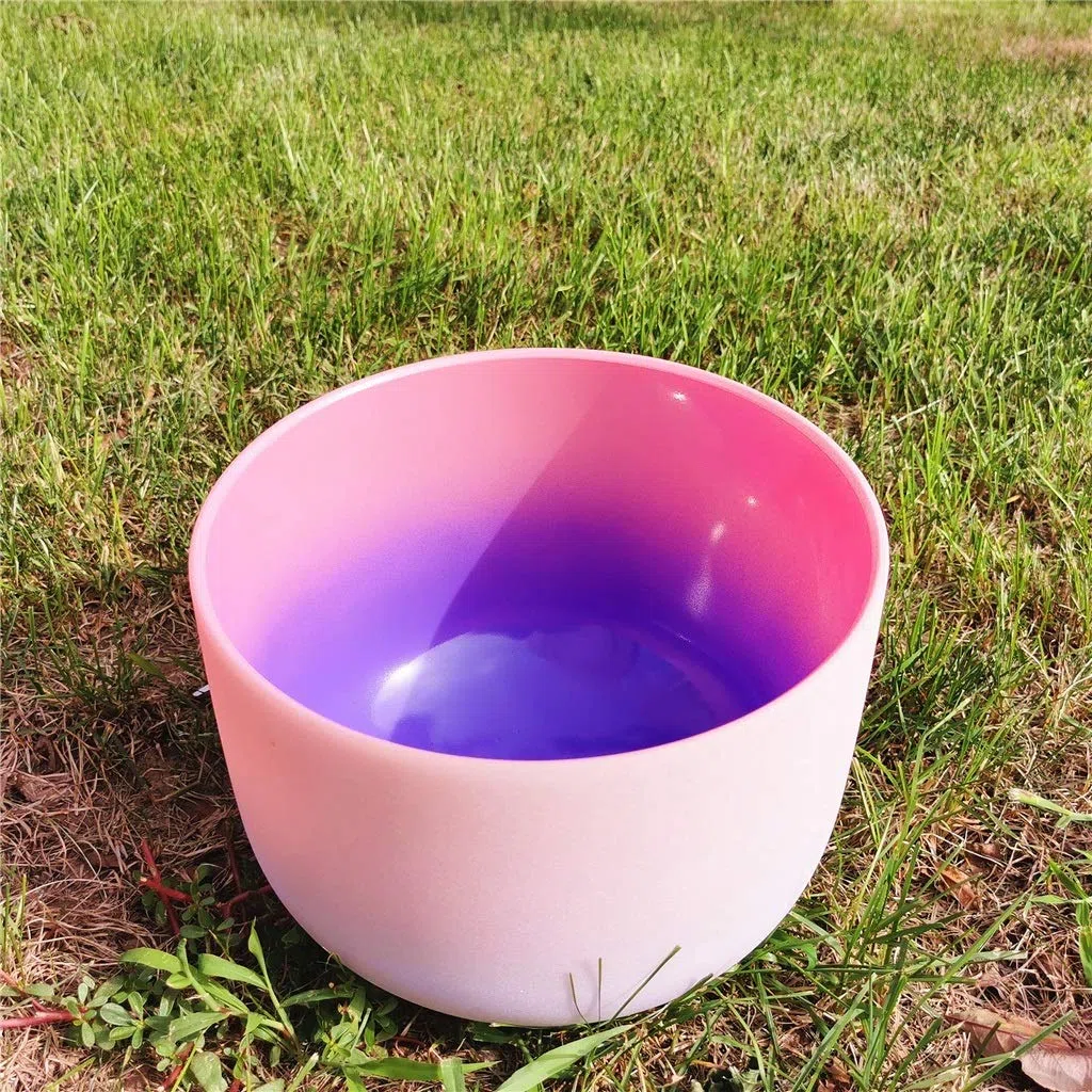 Crystal Singing Bowl F Note Frosted Quartz Crystal Singing Bowl Kvka -Purple Color 8 cali (432 Hz)