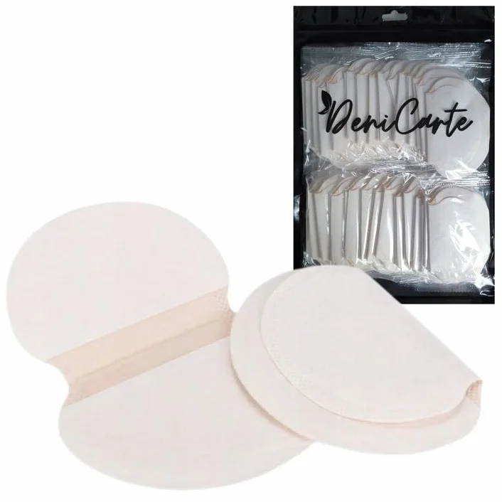 Deni Carte 60 sztuk Podkładki pod pachy, Underarm Sweat Pads pocenie się pod pachami, dla kobiet i mężczyzn, odporne na pot, jednorazowe, samoprzylepne niewidoczne płatki przeciwpotowe pod pachami