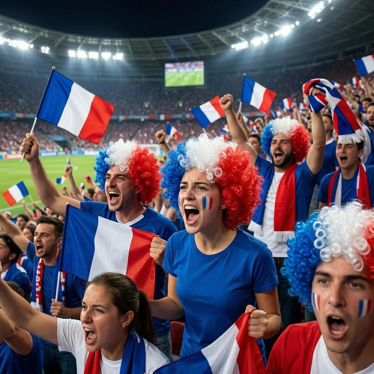Peruka Kibica Francja Styl Afro Niebiesko-Biało-Czerwona Oddychająca Sztuczna Włosy Tricolore na MŚ 2026