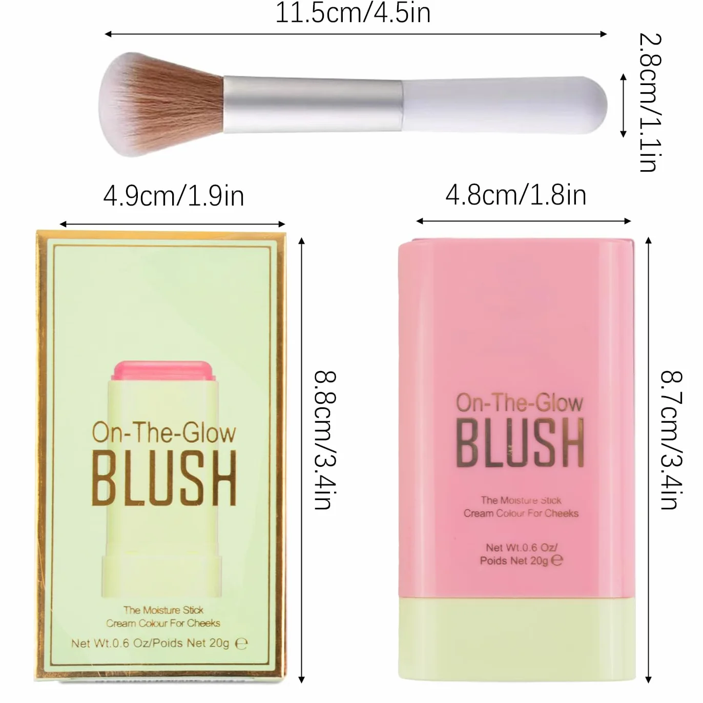 AYNKH 3 w 1 Rumieniec Blush Stick do policzków Usta Oczy, Rumieniec do twarzy, krem nawilżający Bronzer Blusher, matowy łatwy do ściągania wielofunkcyjny odcień do robienia różu (Pink)