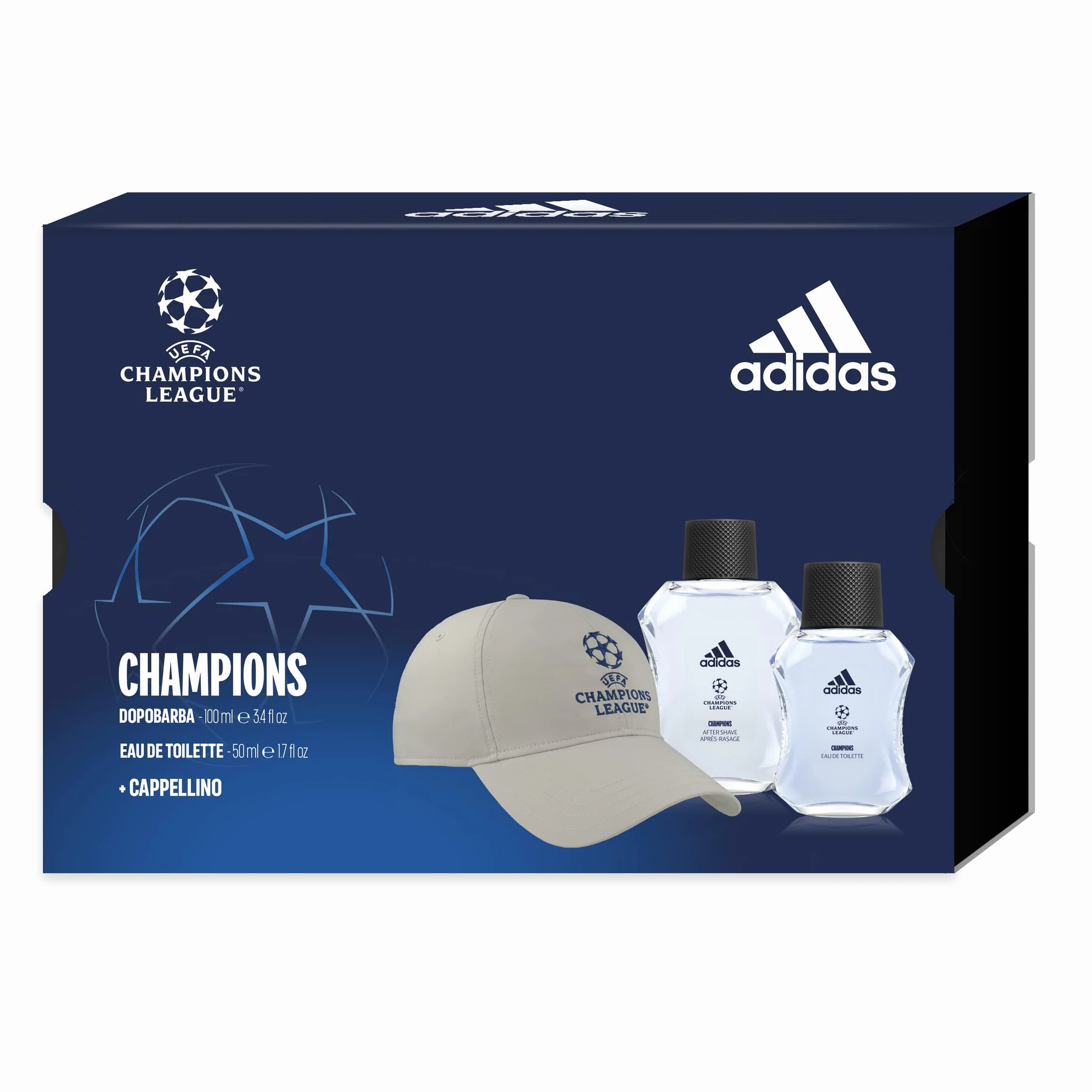 Adidas UEFA Perfumy Męskie 50 ml i Po Goleniu 100 ml Czapka Baseballowa Szara