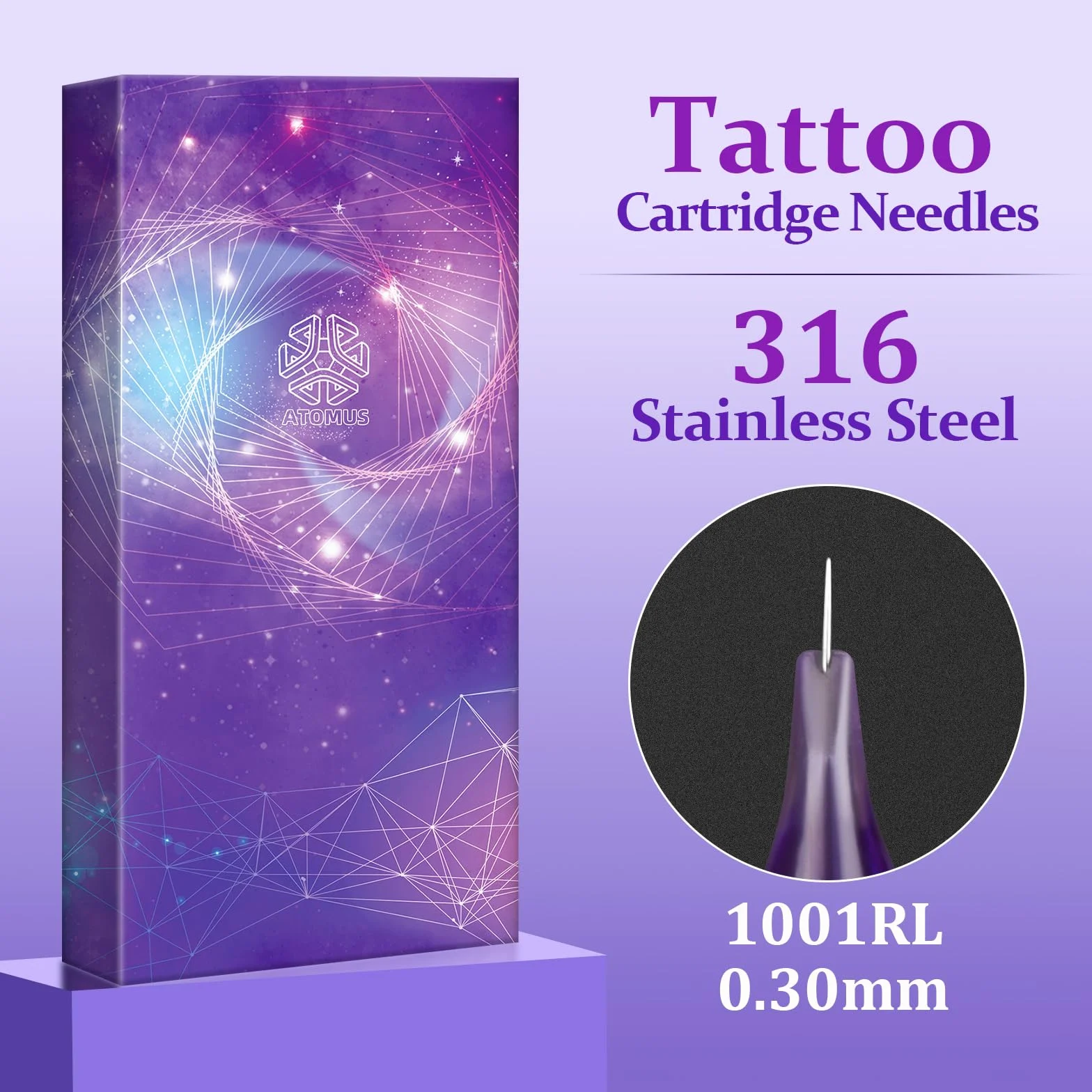 ATOMUS 20pcs Purple Tattoo Cartridge Needles 1001RL Liner Permanent Eyebrow Disposable Silicone Ink Cups for Tattoo Gun Pen Rotary Machine