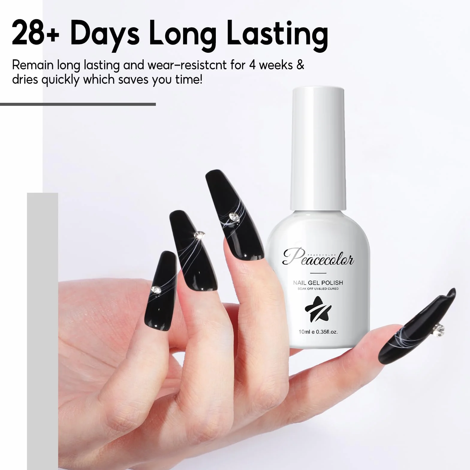 PEACECOLOR Czarny lakier do paznokci UV 10 ml Trwały lakier żelowy UV Soak Off Żel kolorowy do domu
