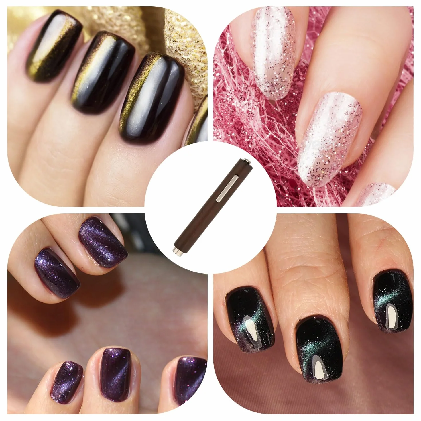 3w1 Magnes do Paznokci do Zelu Cat Eye, Wielofunkcyjny Narzedzie z Silnym Magnesem Idealny do Tworzenia Róznych Wzorów Cat Eye dla Poczatkujacych & Profesjonalistów (Brazowy)