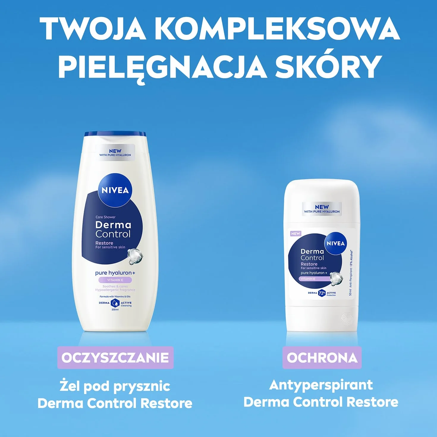 NIVEA Derma Control Restore Antyperspirant dla kobiet sztyft - 72h ochrony z kwasem hialuronowym i witaminą E, 50 ml