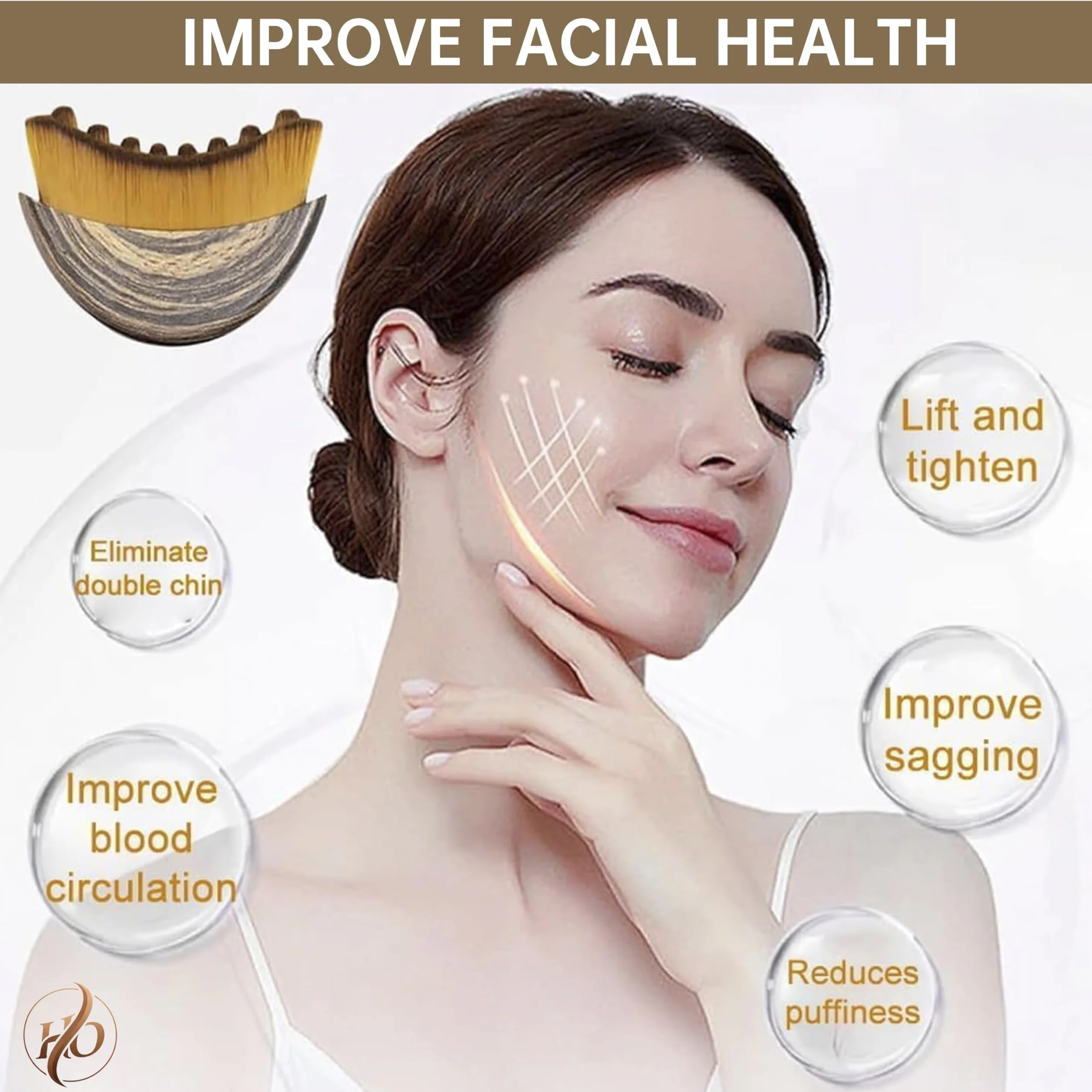 Lymphatic Contour Face Brush, Szczotka do drenażu limfatycznego twarzy, Złoto