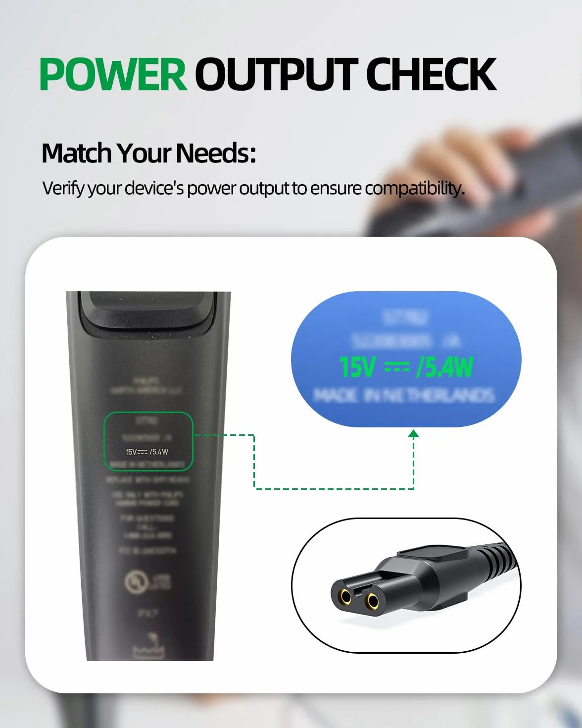 Ładowarka kompatybilna z Philips 15V do golarek serii 3000/5000/7000/6000/9000 Multigroom 7000