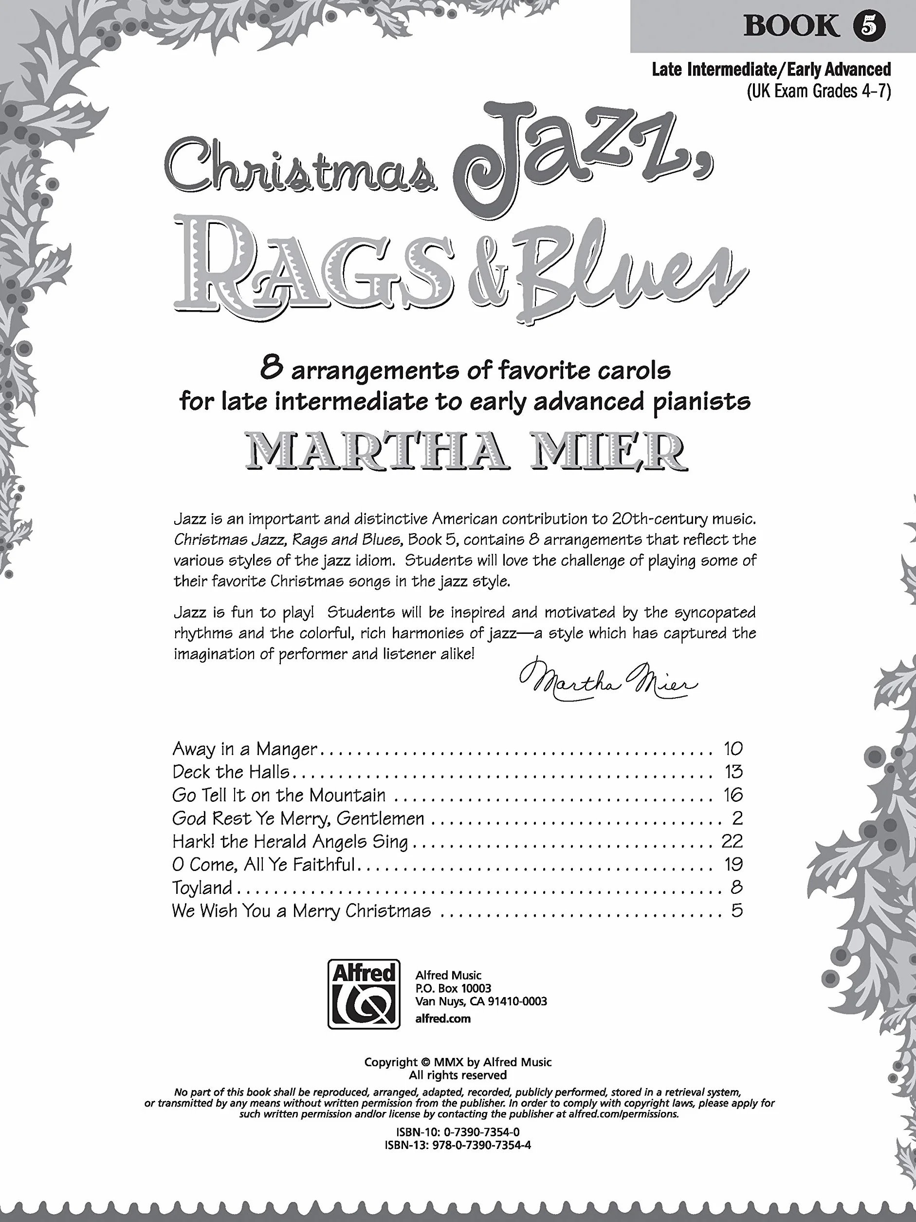 Christmas Jazz, Rags & Blues, Book 5: 8 Arrangements of Favorite Carols for Late Intermediate to Early Advanced Pianists