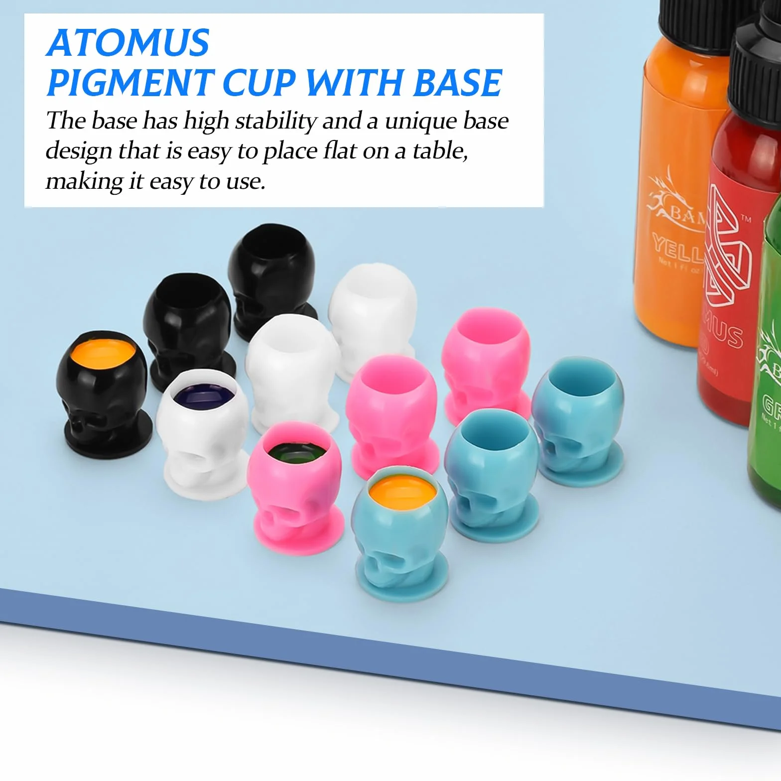 ATOMUS Tattoo Ink Caps 100pcs Mixed Color Jednorazowe Kubki z Pojemnikiem 800ml Pigment Permanent Makeup Zestaw