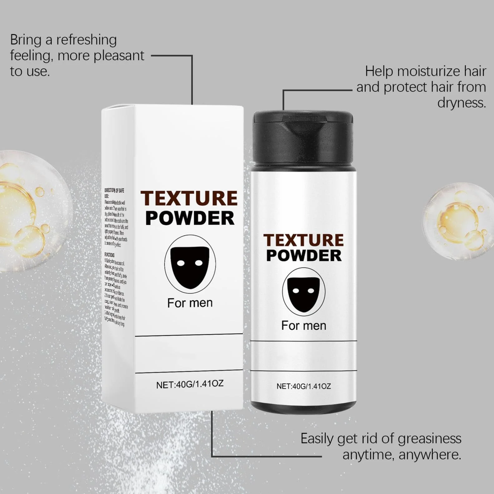 Powder o teksturze, puder do włosów dla mężczyzn, puder do włosów, łatwy do nałożenia, natychmiast nadaje strukturę i objętość, mocny chwyt (40 g, 1 szt.)