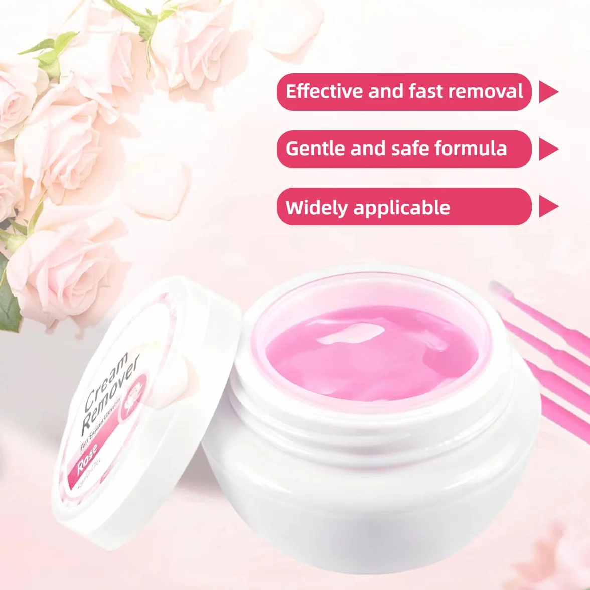 Lash Remover, krem do usuwania rzęs, przedłużanie rzęs z 100 wacikami, nadaje się do usuwania rzęs bez śladów, niskie podrażnienia, różowy, 5 g