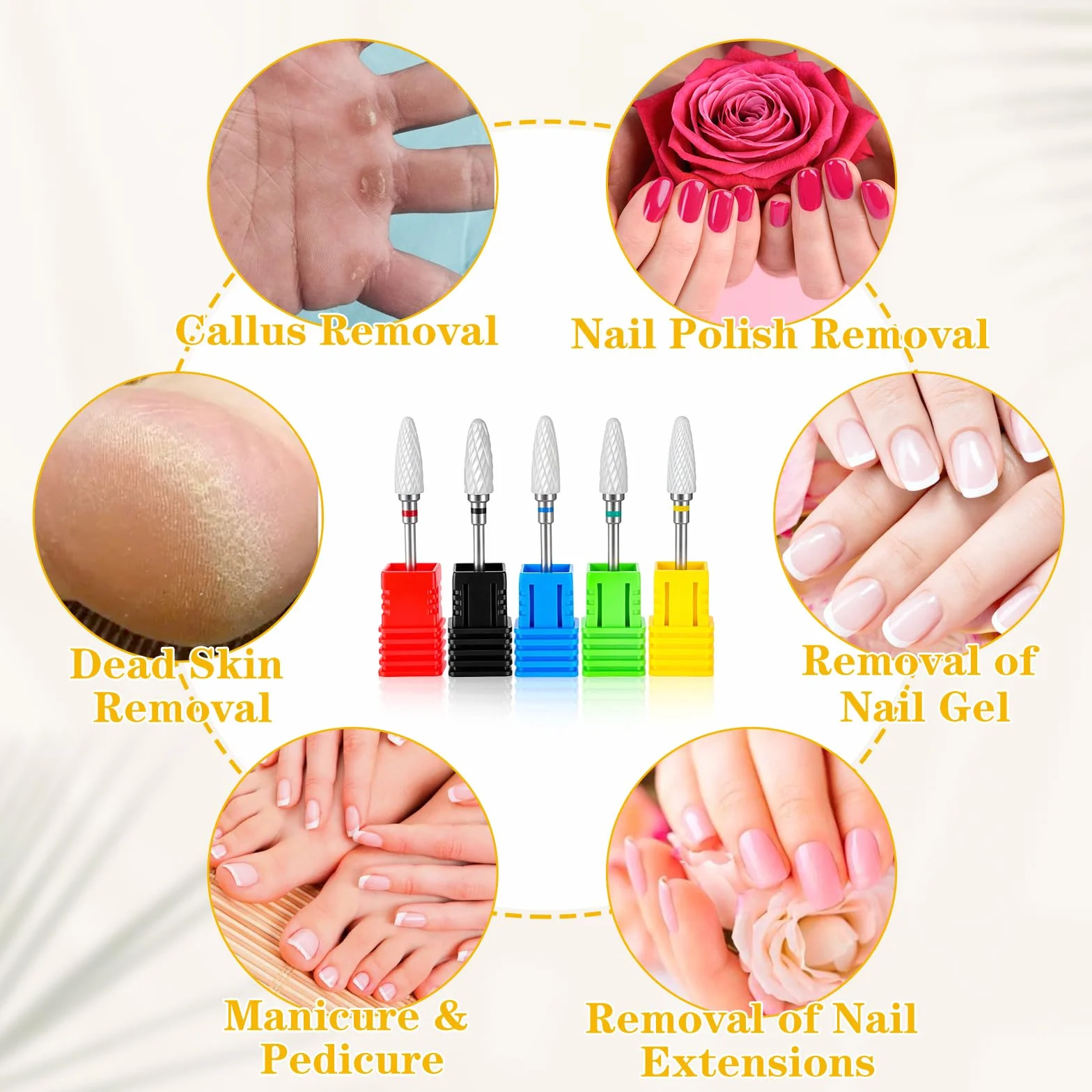 TIESOME Ceramiczne wiertła do paznokci zestaw 3/81.3 cm narzędzia do manicure pedicure