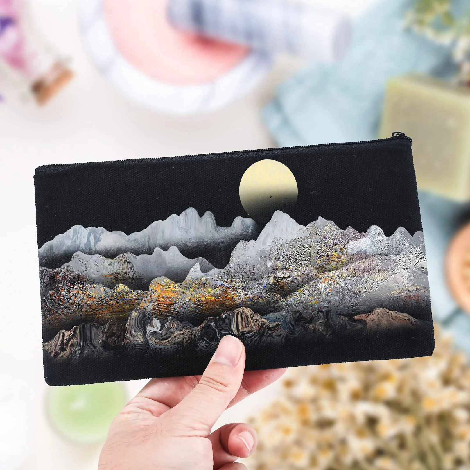 Kosmetyczka z Tkanej Tkaniny z Zamkiem Błyskawicznym 21x12 cm Czarny