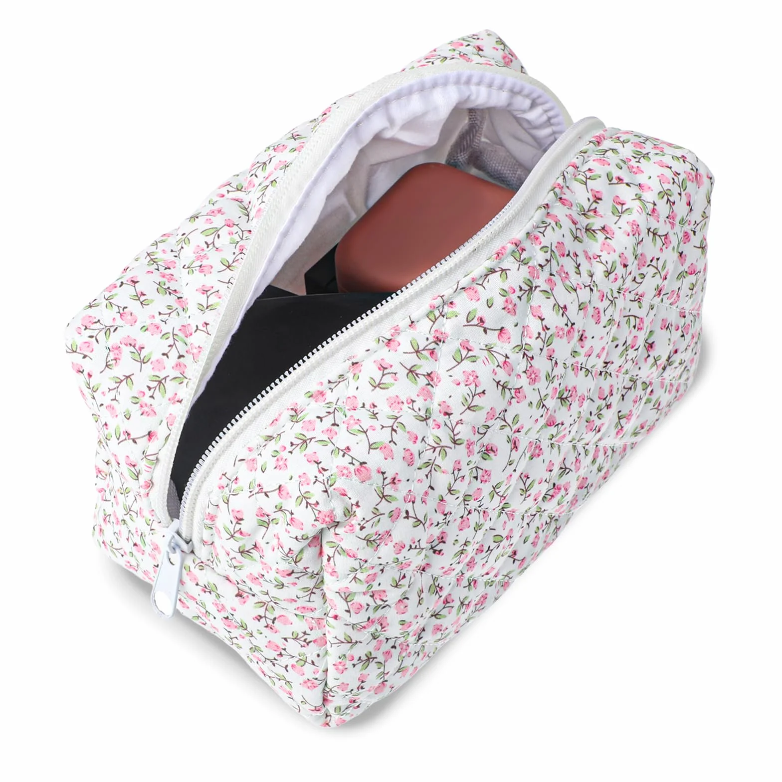 Pikowana kosmetyczka z wzorem kwiatowym duża pojemność przenośna miękki bawełniany na pędzle do makijażu Rosa vintage