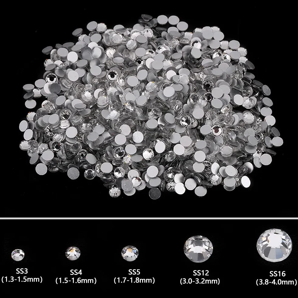 1440 Sztuk Szklane Cyrkonie Biały Kolor Kryształowe Gems do Paznokci Ozdoby Zestaw SS3 1.3-1.5mm