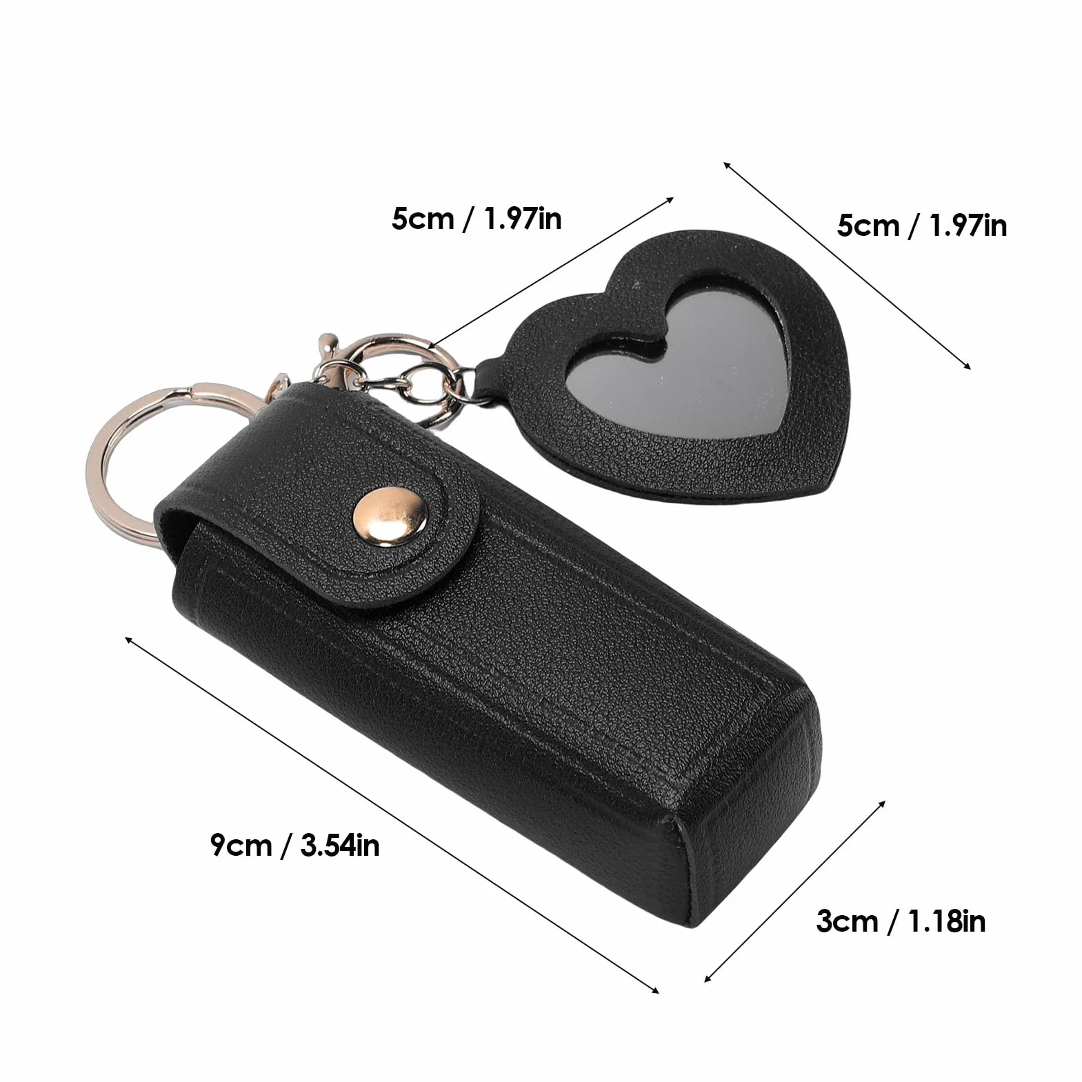 Etui na Szminki, Uchwyt na szminkę ze Skóry PU, Brelok do Kluczy, Damski Przenośny Rękaw Podróżny Organizer na Balsam do Ust z Lusterkiem w Kształcie Serca na Urodziny, rocznicę, (BLACK)