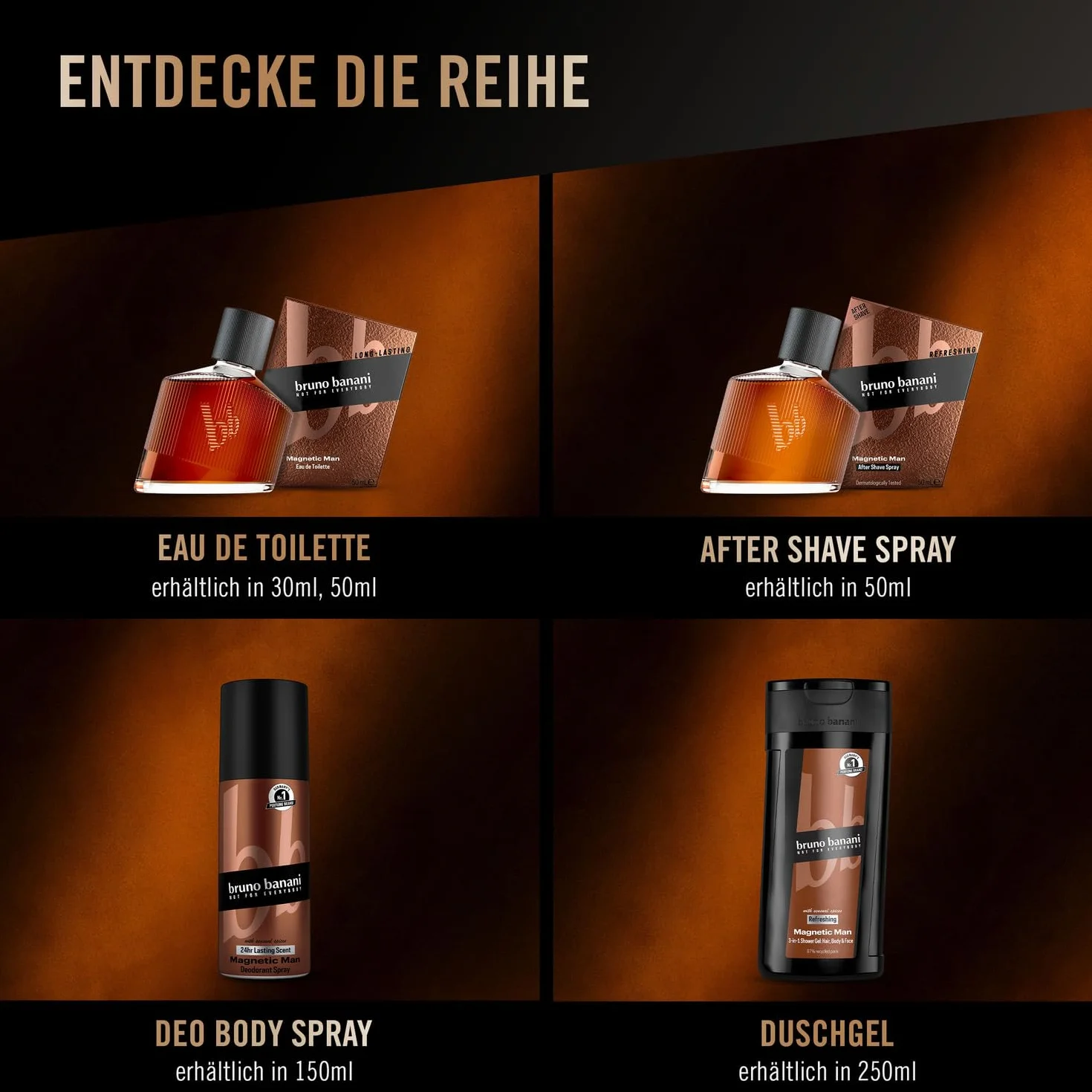 bruno banani Magnetic Man Shower Gel żel pod prysznic 3 w 1 z urzekającą nutą bursztynu, 250 ml