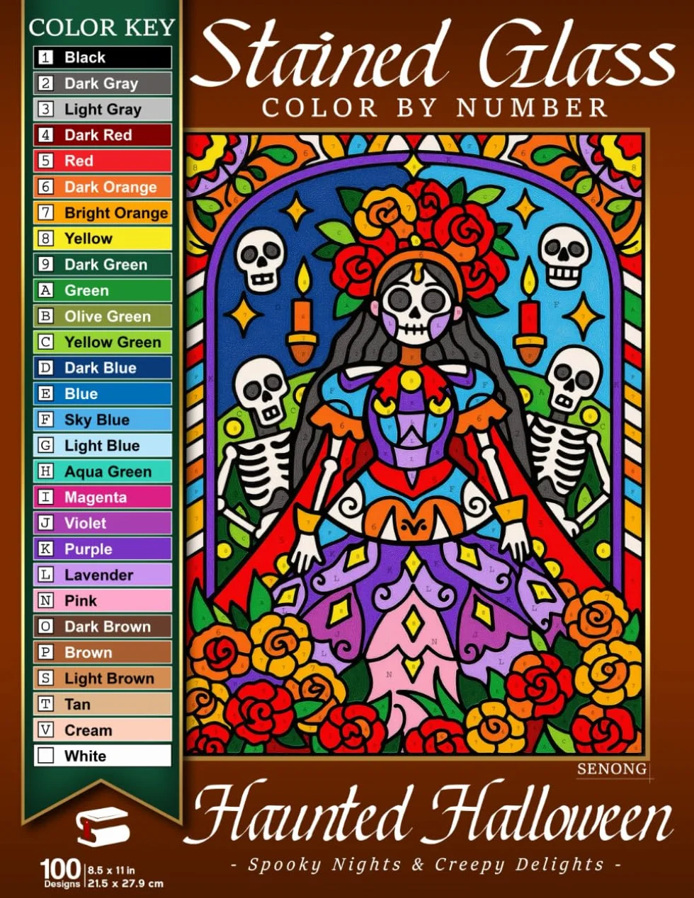 Haunted Halloween Stained Glass Mosaic Color By Number: Spooky Nights & Creepy Delights