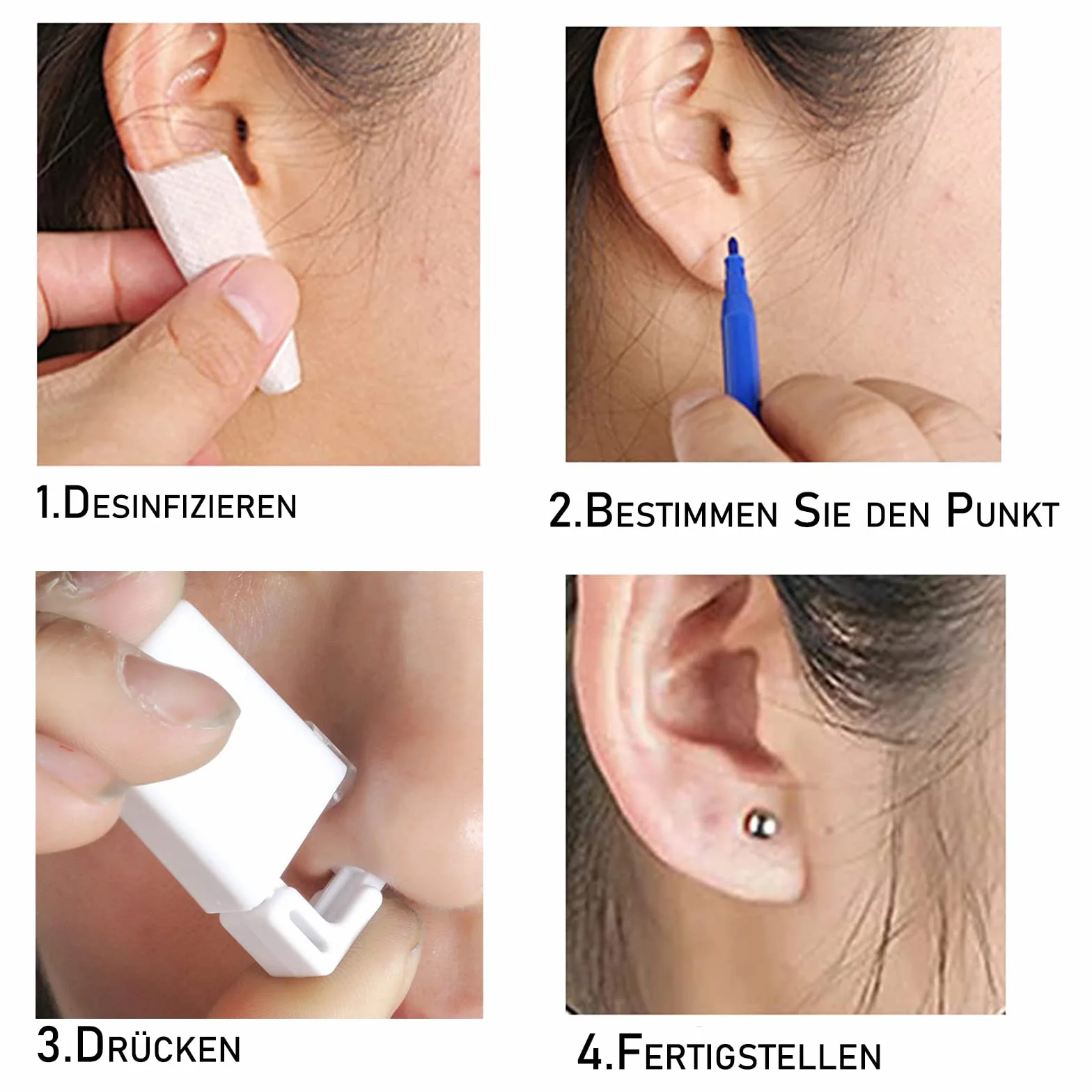 Zestaw 2 jednorazowych kolczyków do nosa, sterylne kolczyki do nosa, zestaw narzędzi z 2 kolczykami do nosa, bezpieczny zestaw do samodzielnego piercingu nosa, Tworzywo sztuczne