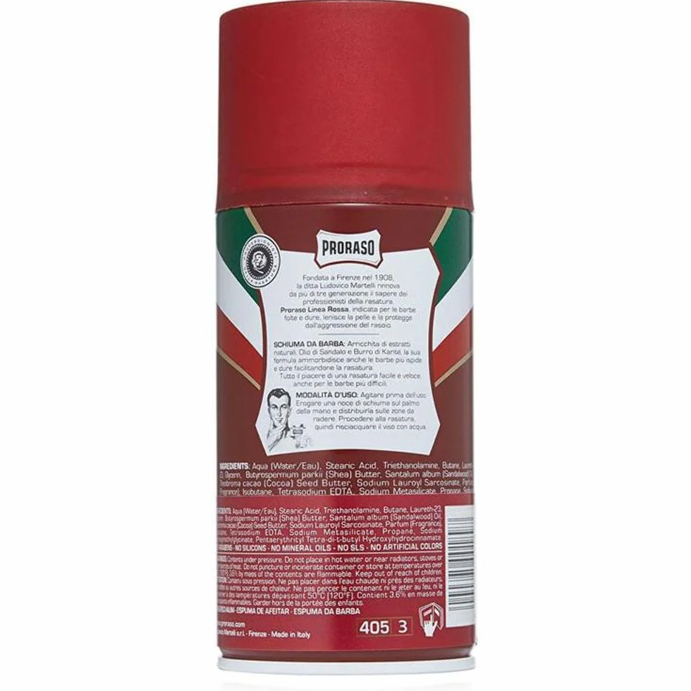Proraso Pianka do golenia RED 300 ml uspokajająca z olejkiem z drzewa sandałowego i masłem shea