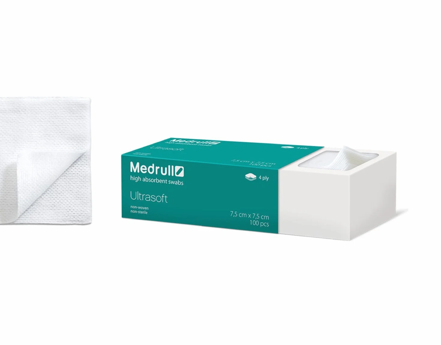 Medrull Kompresy z Włókniny 7,5 x 7,5 cm 100 sztuk 4 Warstwy Niesterylne