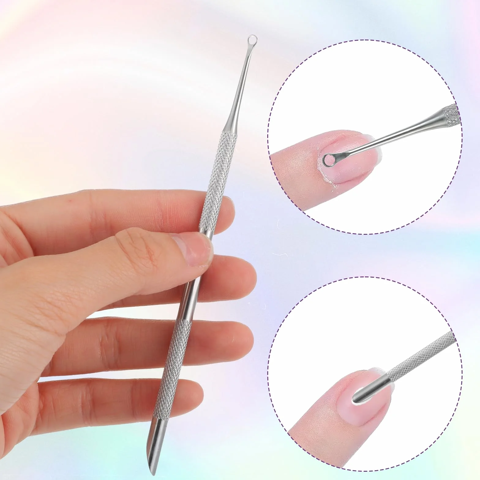 TIESOME Dwustronny narzędzi do usuwania skórek, z 10 papierami ściernymi do skórek, profesjonalny narzędzi do usuwania skórek do manicure i pedicure (srebrny)
