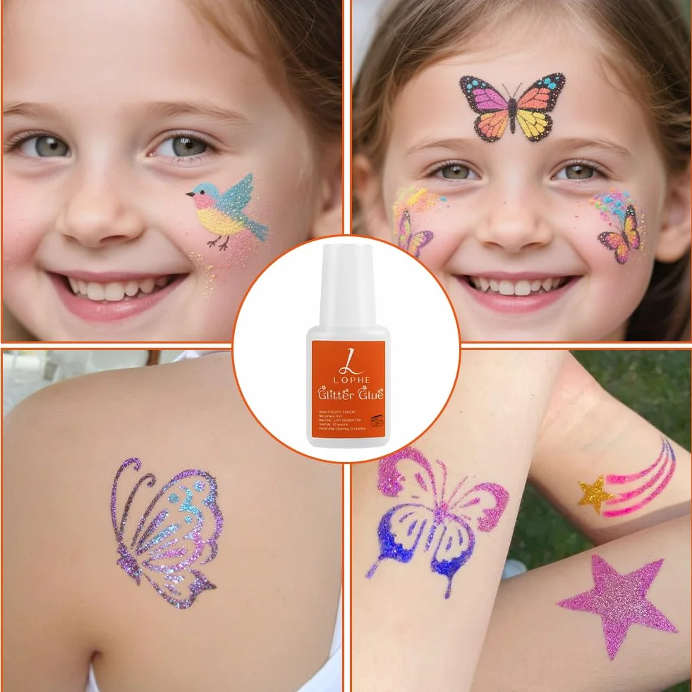 LOPHE Klej do brokatowych tatuaży, 2 x 8 ml, klej do tatuażu, klej brokatowy do ciała, na karnawał, Halloween, make-up