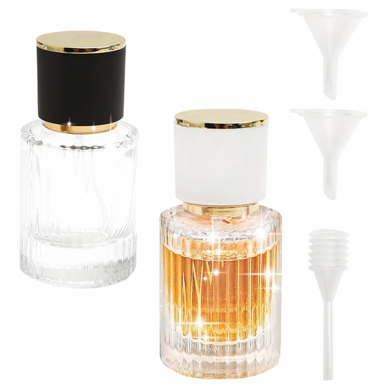 HENGBIRD Zestaw rozpylaczy do perfum, 30 ml, do ponownego napełnienia – szklany flakon, pusty z lejkiem i zakraplaczem – podróżny rozpylacz do perfum, 2 sztuki dla pań, butelka perfum, pusta atomizer