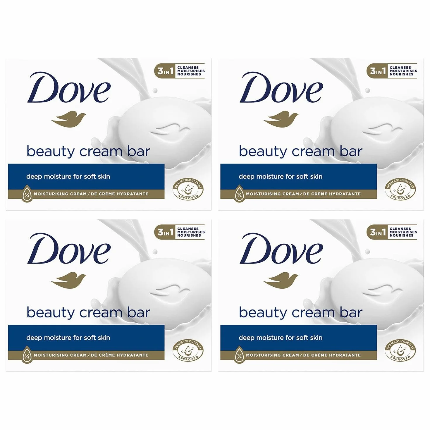 Dove krem kosmetyczny 3 w 1 oczyszcza nawilża odżywia mydło do kąpieli 4x90 g