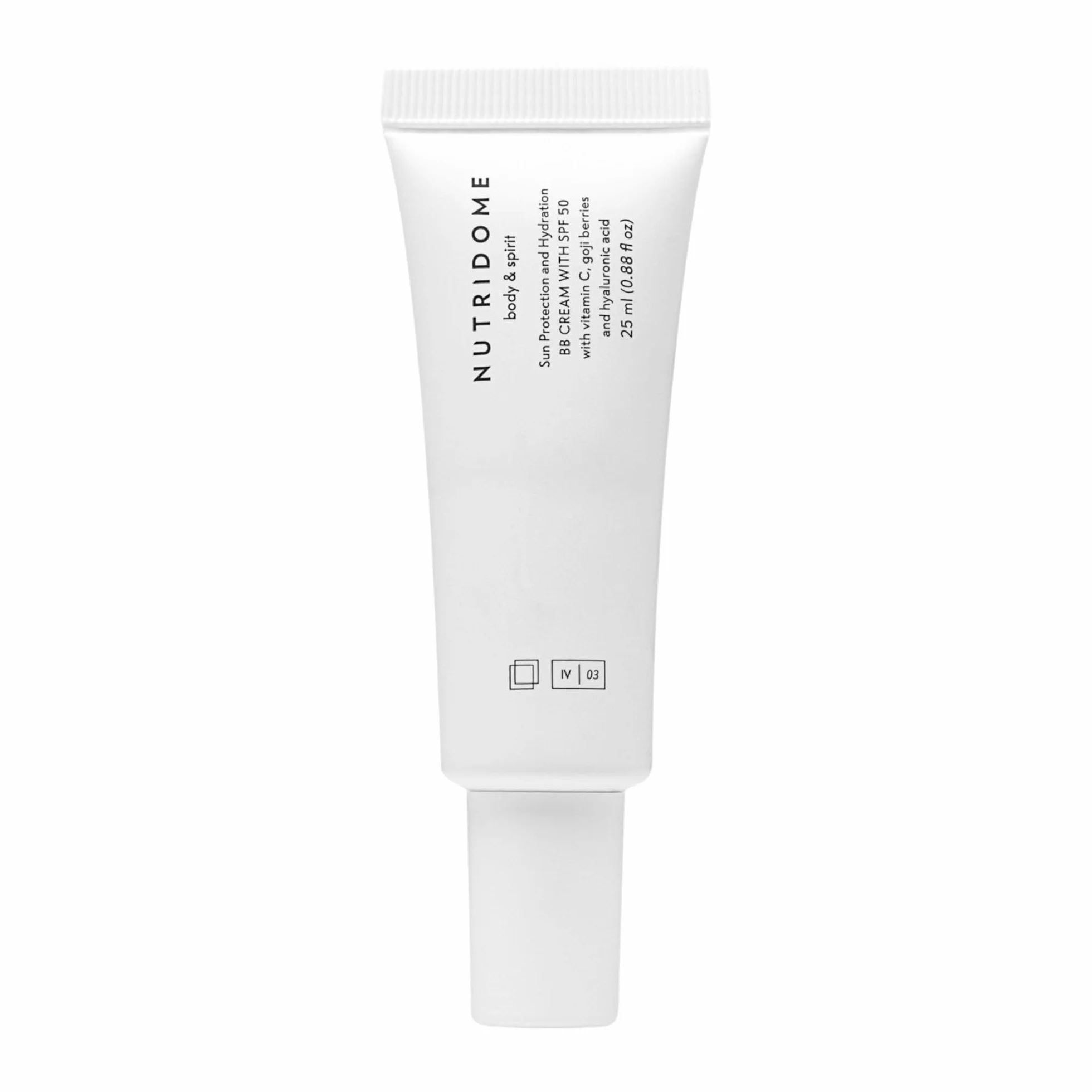 Nutridome | Krem do twarzy BB | SPF50 | Kwas hialuronowy | Wit. C | Skwalan | Oleje roślinne | Chroni przed UV | Kryje drobne niedoskonałości | Wyrównuje koloryt | Kolor: Ivory | 25 ml