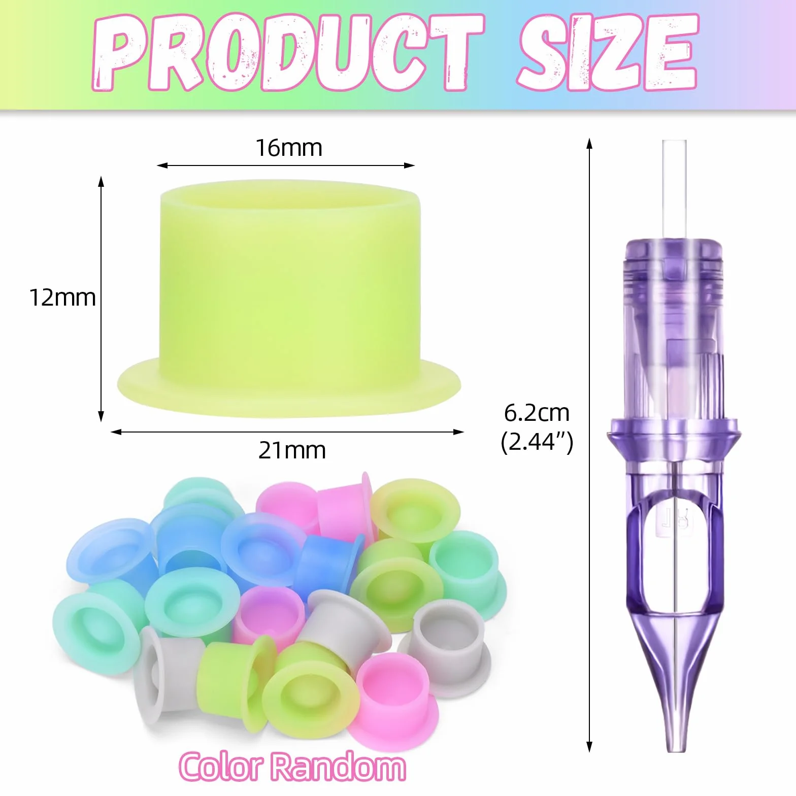 ATOMUS 20pcs Purple Tattoo Cartridge Needles 1001RL Liner Permanent Eyebrow Disposable Silicone Ink Cups for Tattoo Gun Pen Rotary Machine