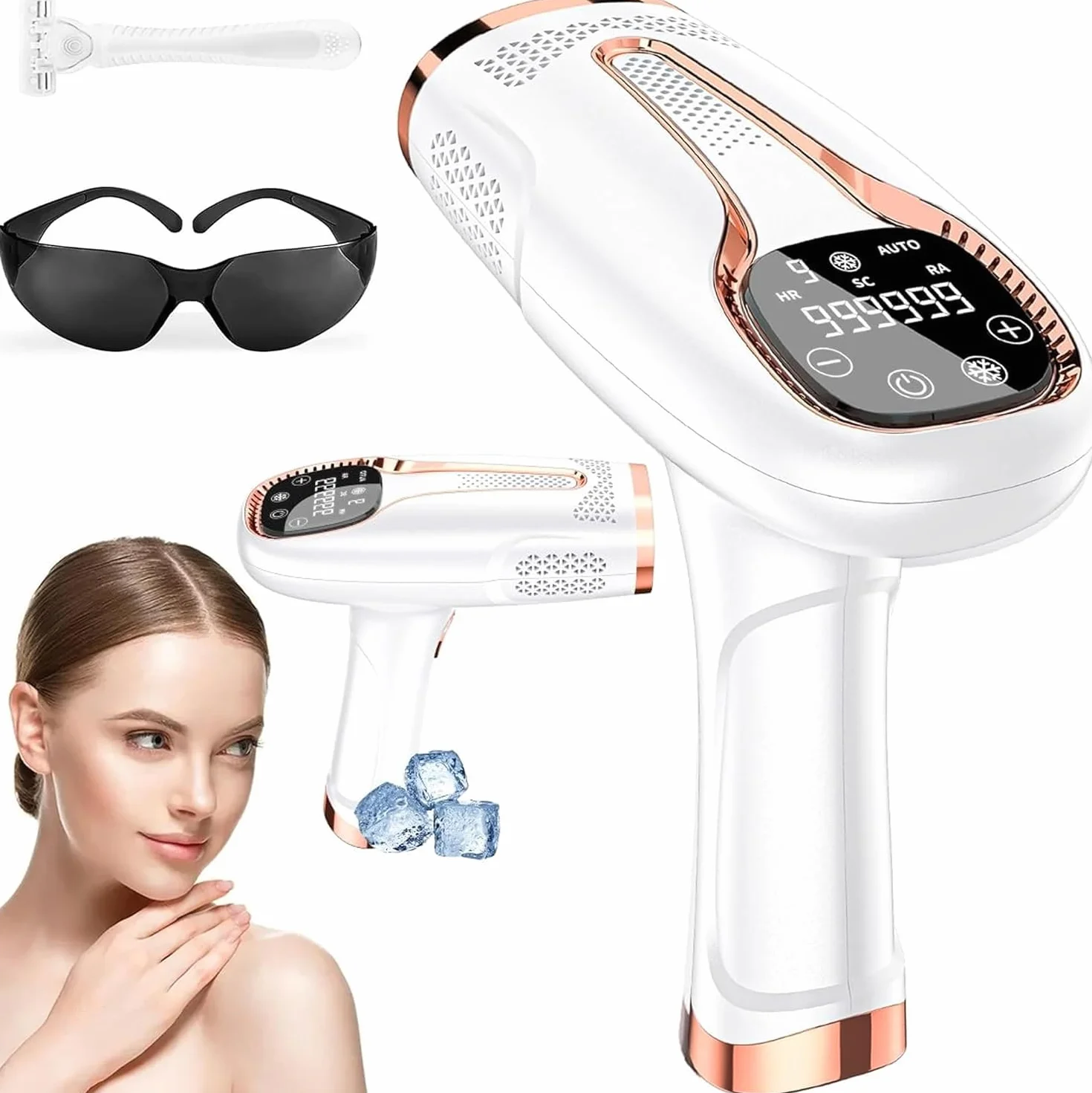 Depilator IPL Ice Cool z Chłodzeniem – 1 000 000 Impulsów, 9 Poziomów Mocy, Tryb AUTO, Czujnik Skóry – Biały FitbyMed