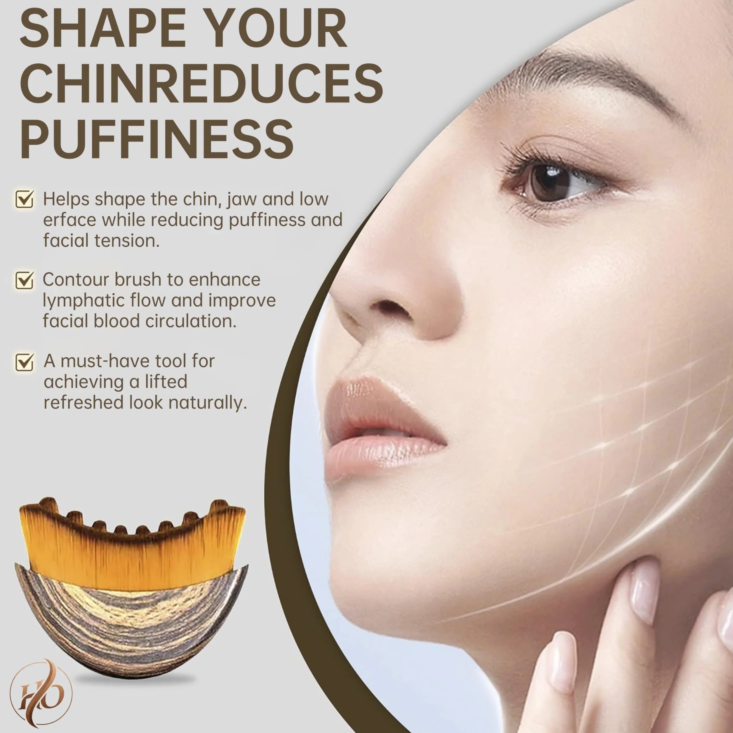 Lymphatic Contour Face Brush, Szczotka do drenażu limfatycznego twarzy, Złoto