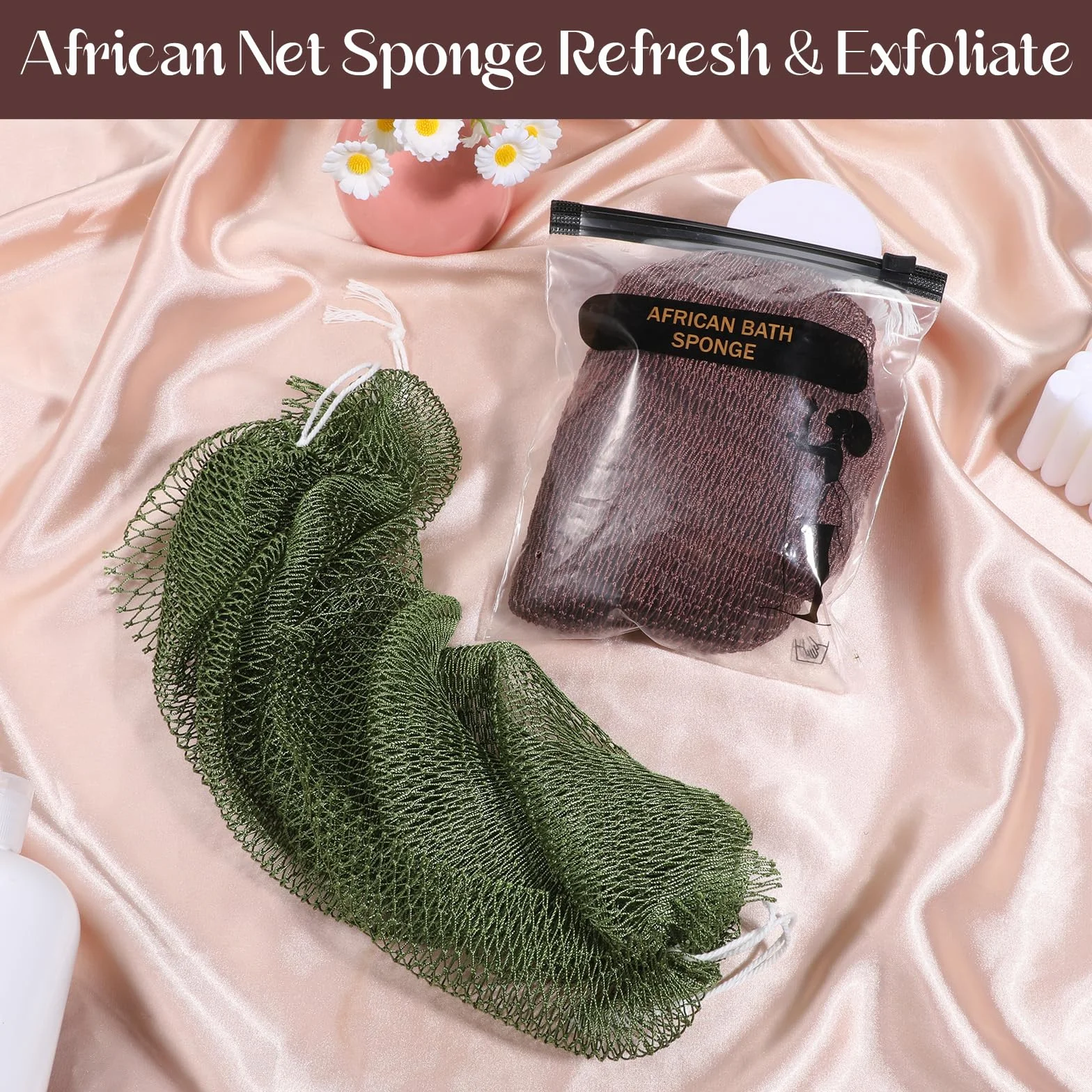 Qianyu 2 szt. afrykańska gąbka siatkowa peeling do ciała złuszczająca gąbka do kąpieli prysznic luffa podróżne przenośne akcesoria łazienkowe dla kobiet mężczyzn wszystkie rodzaje skóry pielęgnacja