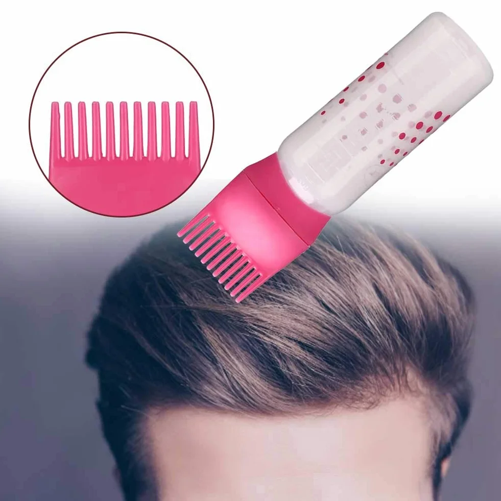 Root Comb Applicator Bottle, butelka do farbowania włosów, aplikator, do fryzjera, salonu fryzjerskiego (różowo-czerwona)