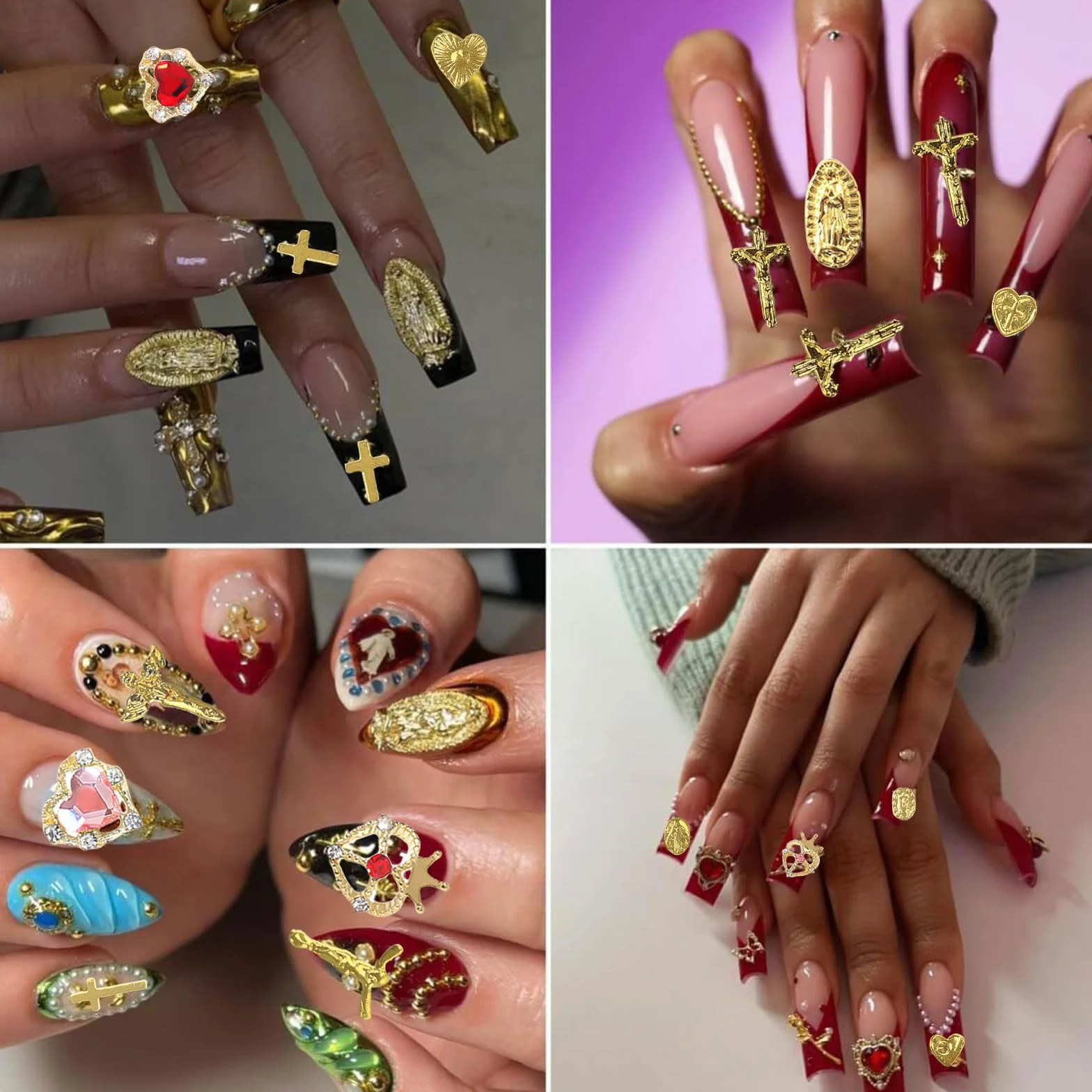 52 sztuki złotych zawieszek 3D na paznokcie, wysokiej jakości zdobienia paznokci, ekskluzywne z kamieniami strasu dla luksusowego manicure