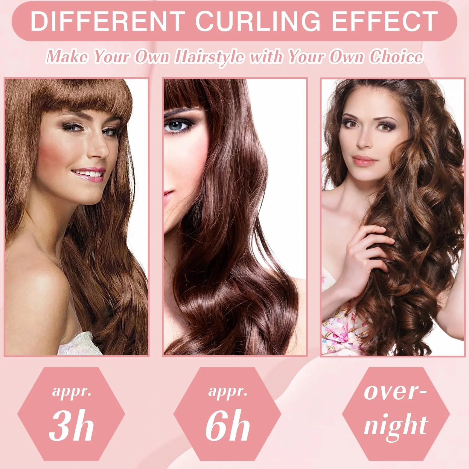 Abeillo Heatless Curls 3 sztuki loków bez wysokiej temperatury zestaw do samodzielnego wykonania loków na noc duża do długich i średnich włosów różowe