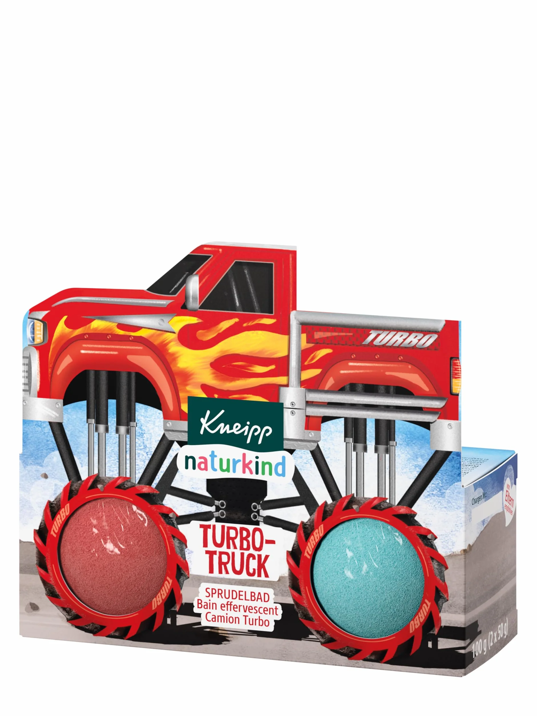Kneipp naturkind Turbo-Truck kąpiel bąbelkowa – kula kąpielowa o zapachu porzeczki – pełna akcji zabawa w kąpieli dla dzieci od 3 lat – 100 g