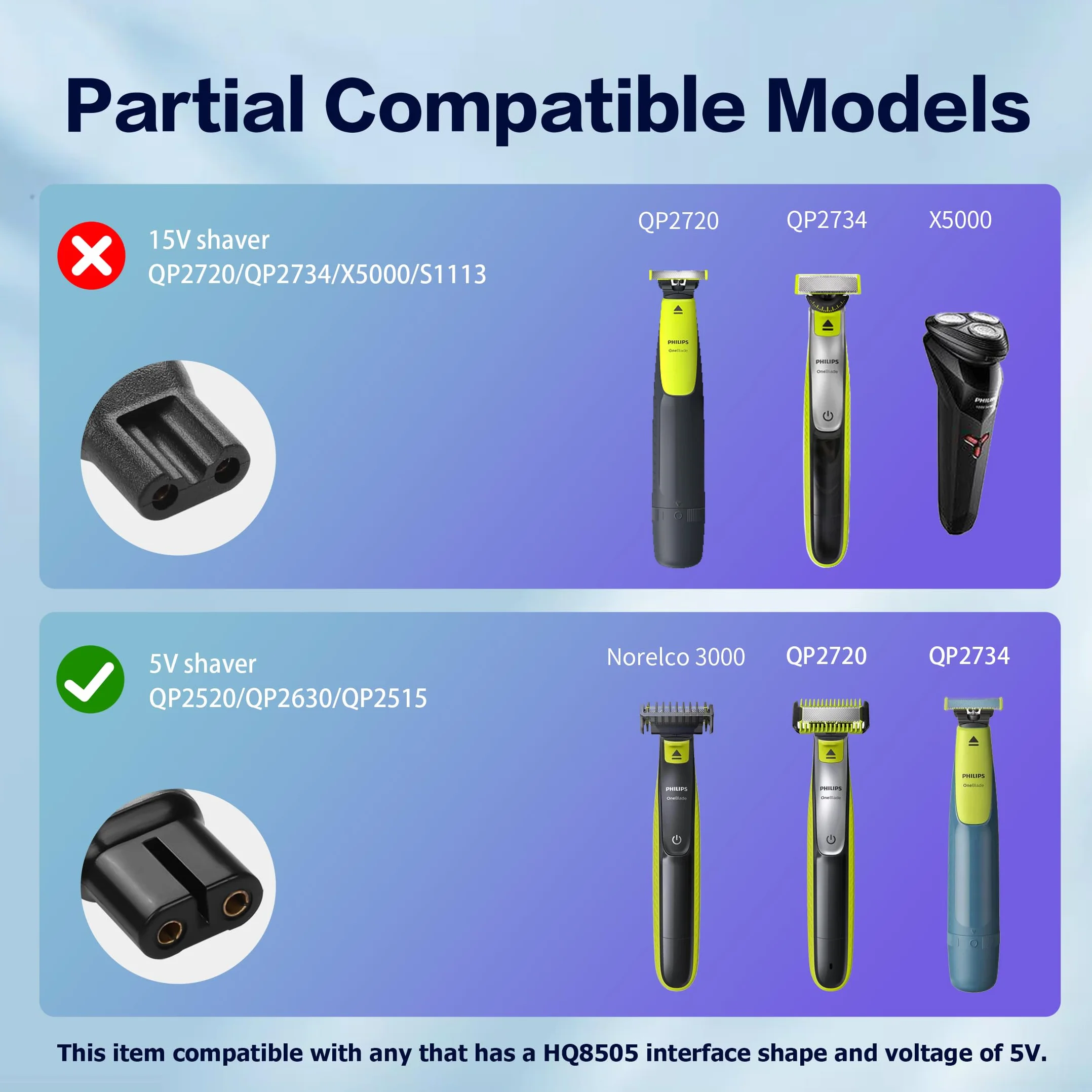 YAODHAOD Kable do golicy 5 V 1 m, kabel do ładowania, kompatybilny z dla Philips One Blade 360 QP2720 QP2734 X5000 S1113 PQ888 MG7910 MG5910 MG9510 MG9520