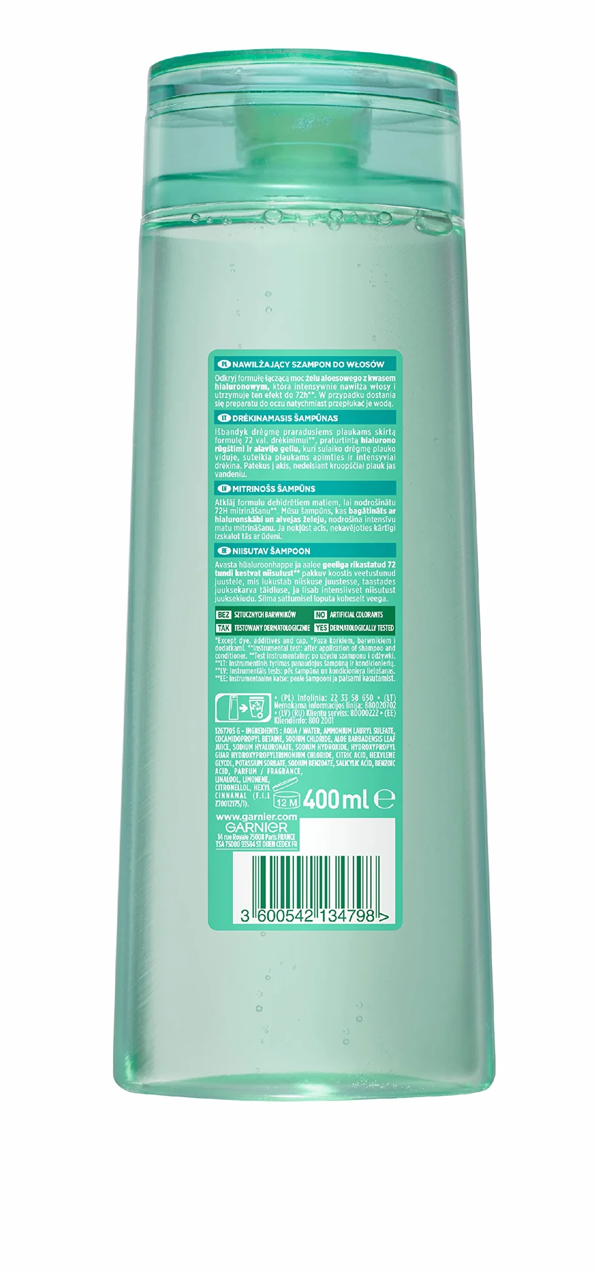 Garnier Fructis Aloe Hydra Bomb szampon do włosów odwodnionych, nawilża, poprawia kondycję i wzmacnia strukturę, 400 ml
