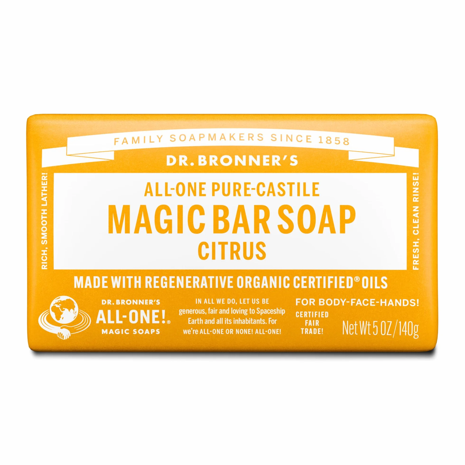 Dr Bronner – magiczne mydło cytrynowe i pomarańczowe 140 g