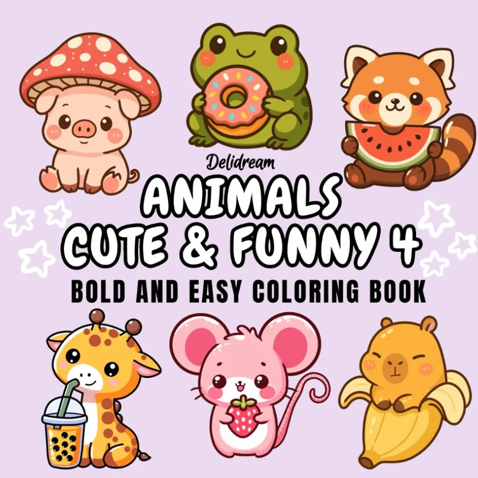 Animals Cute & Funny 4: Bold and Easy Coloring Book for Kids and Adults, 40 Relaxing Stress Relieving Designs