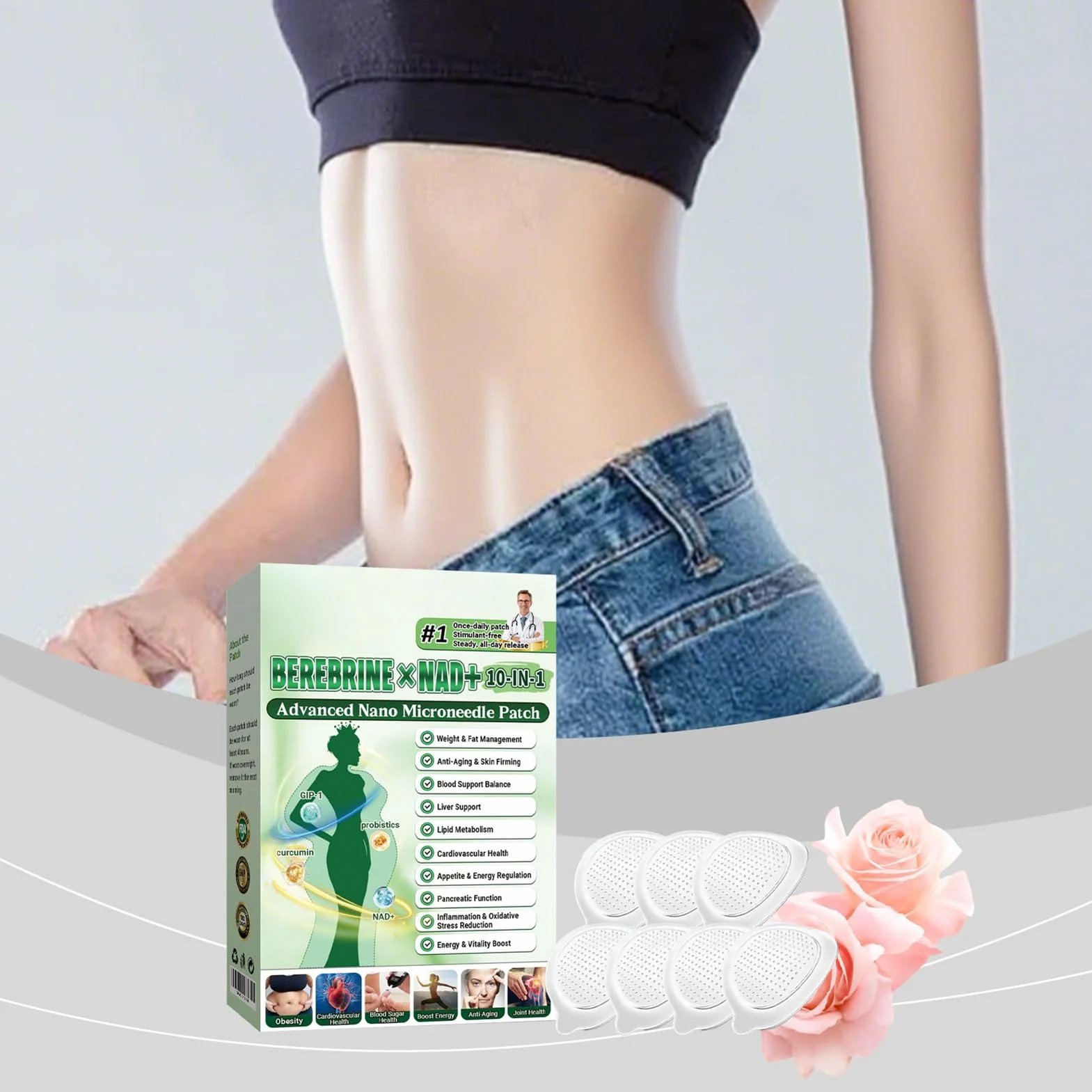 Moringa X Berberin plastry na odchudzanie, Moringa i berberyna, Luxarise Moringas 10 w 1 Advanced Nano Microneedle Patch delikatne plastry odchudzające, do pielęgnacji ciała (6 pudełek)