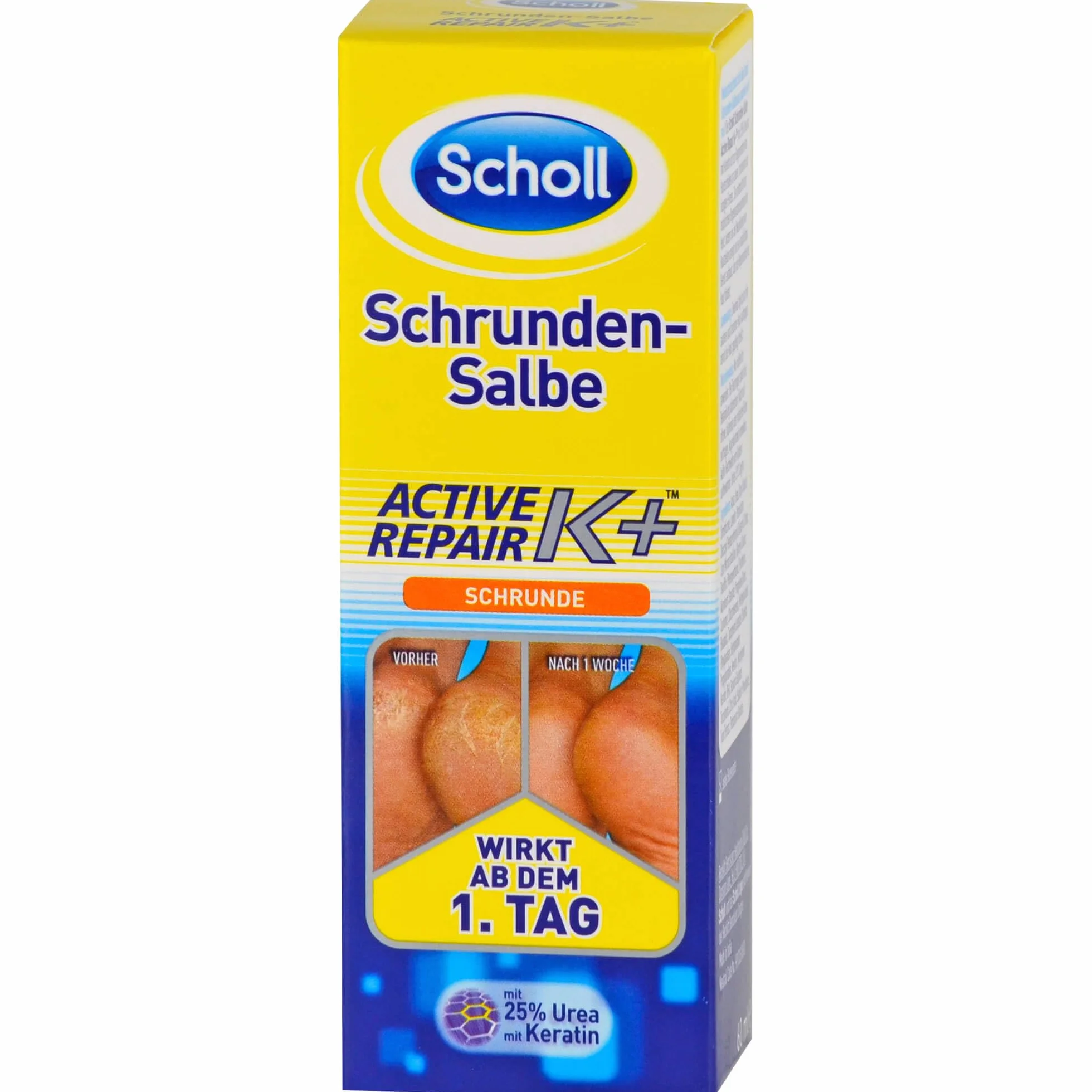 Scholl Active Repair K+ maść na pękanie skóry na szorstkich, suchych i popękanych piętach – z 25% mocznikiem i keratyną – działa od pierwszego dnia – 1 x 60 ml krem do stóp