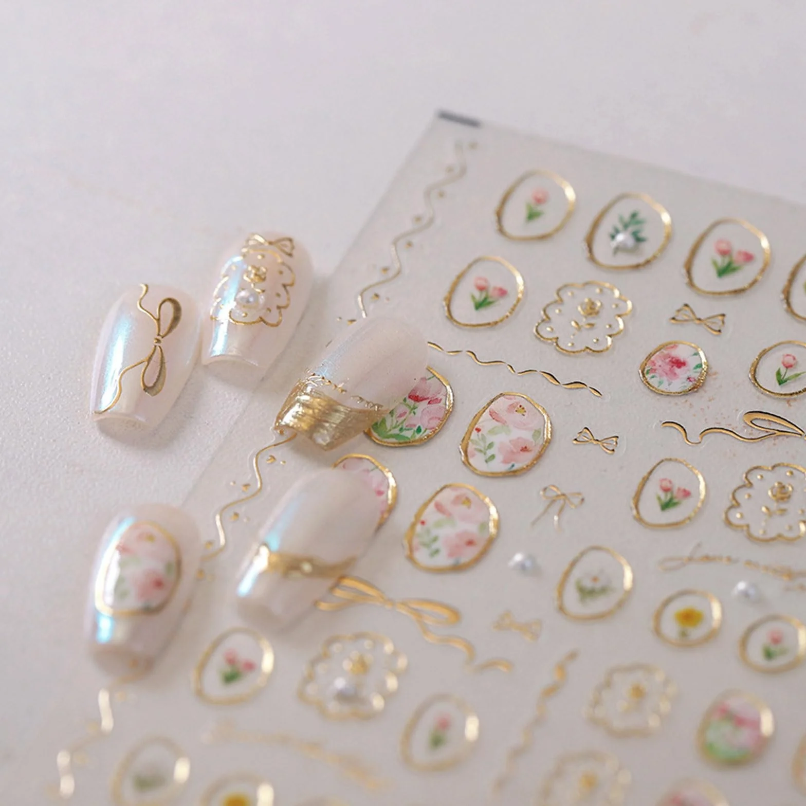 JMEOWIO 3D Kokardka Kwiatowa Naklejki na Paznokcie 1 Arkuszy Nail Art Sticker Samoprzylepne Naklejek na Paznokcie Dekoracji Paznokci