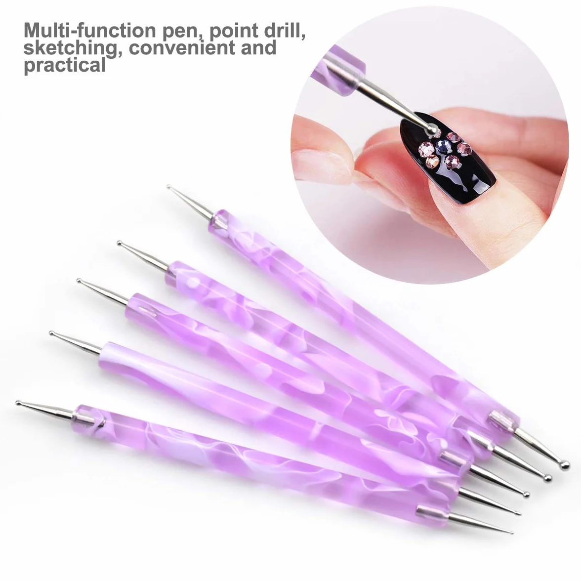 Jinlaili 5 szt. pisaków do kropek, kropki, pisak do paznokci, zestaw narzędzi do manicure, zestaw narzędzi do marmurkowania, kropki, sztuka paznokci, zestaw narzędzi do zdobienia paznokci (niebieski)
