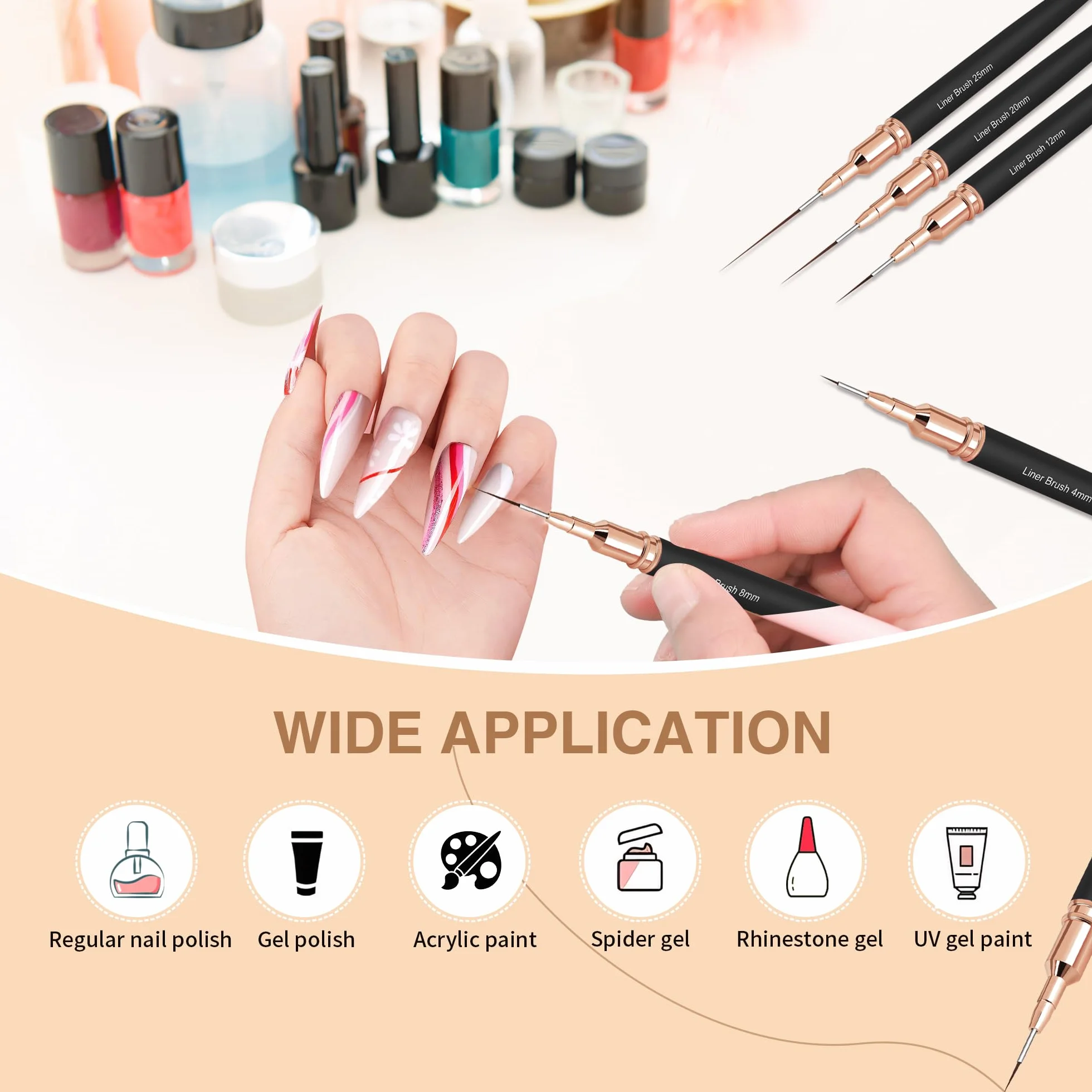 Pędzle do sztuki paznokci 5Pcs Nail Art Liner Zestaw do projektowania paznokci Czarny